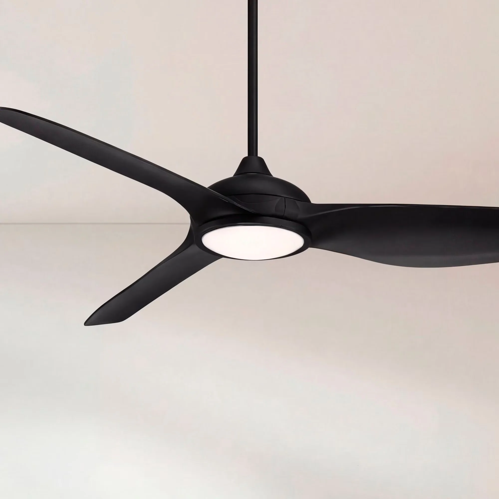 Modern Ceiling Fan with LED, Dimmable, Contemporary - Black Glass for Patio Model A6E218