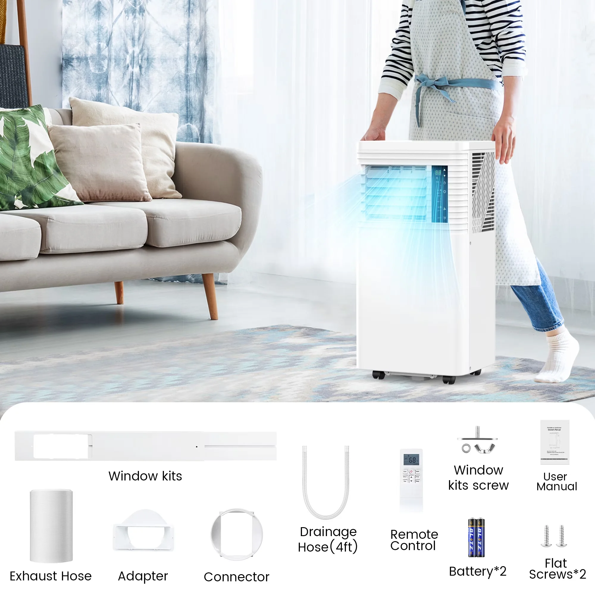 Reliable Air Conditioner with 8000 BTU, Remote Controlled - White for Rooms Model F59518