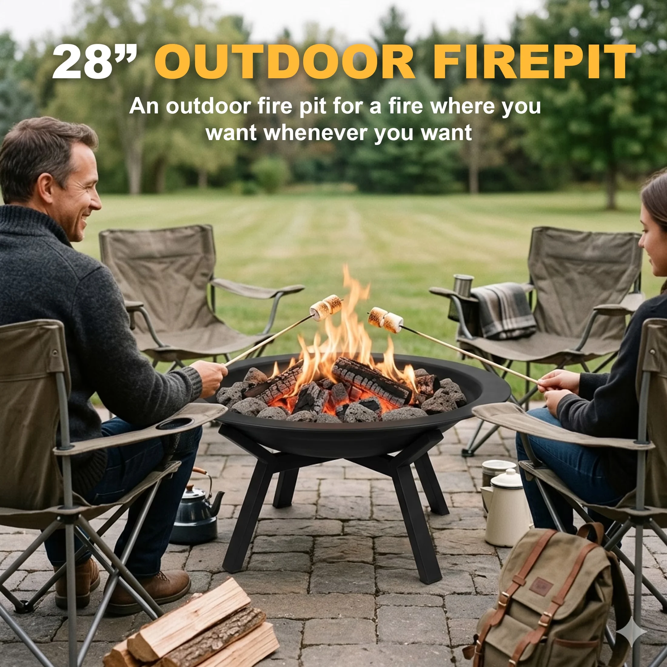 Outdoor Heating Stylish with Weatherproof, Fire Pit - Black Steel - Quality Construction Model 16F65C