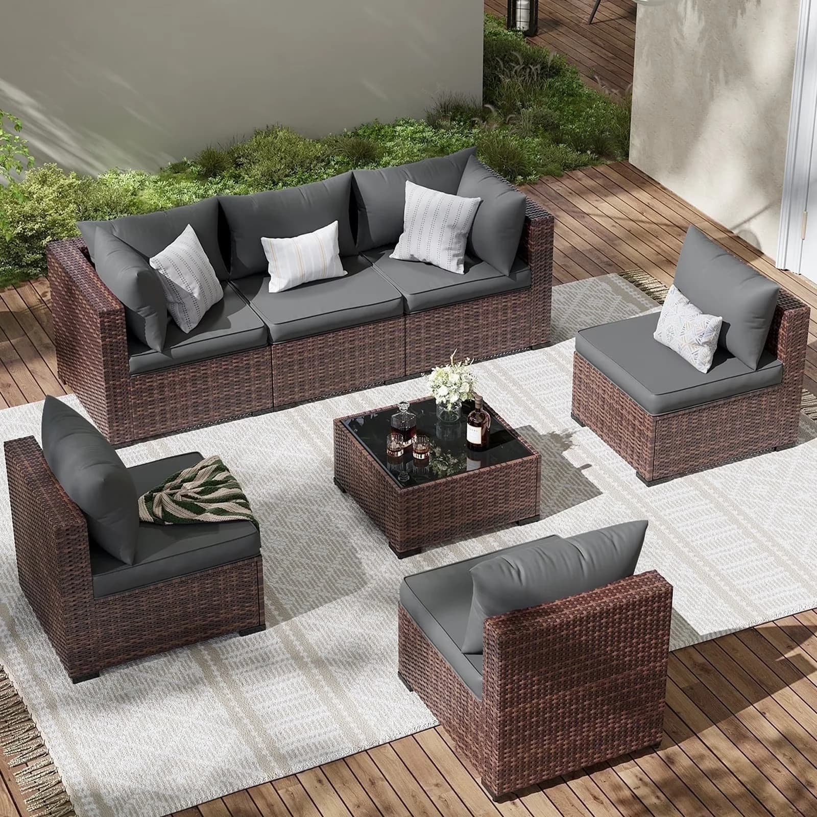 Professional Outdoor Sofas Sectional with Contemporary, Weather-Resistant - Pe Rattan Gray Model C74D18