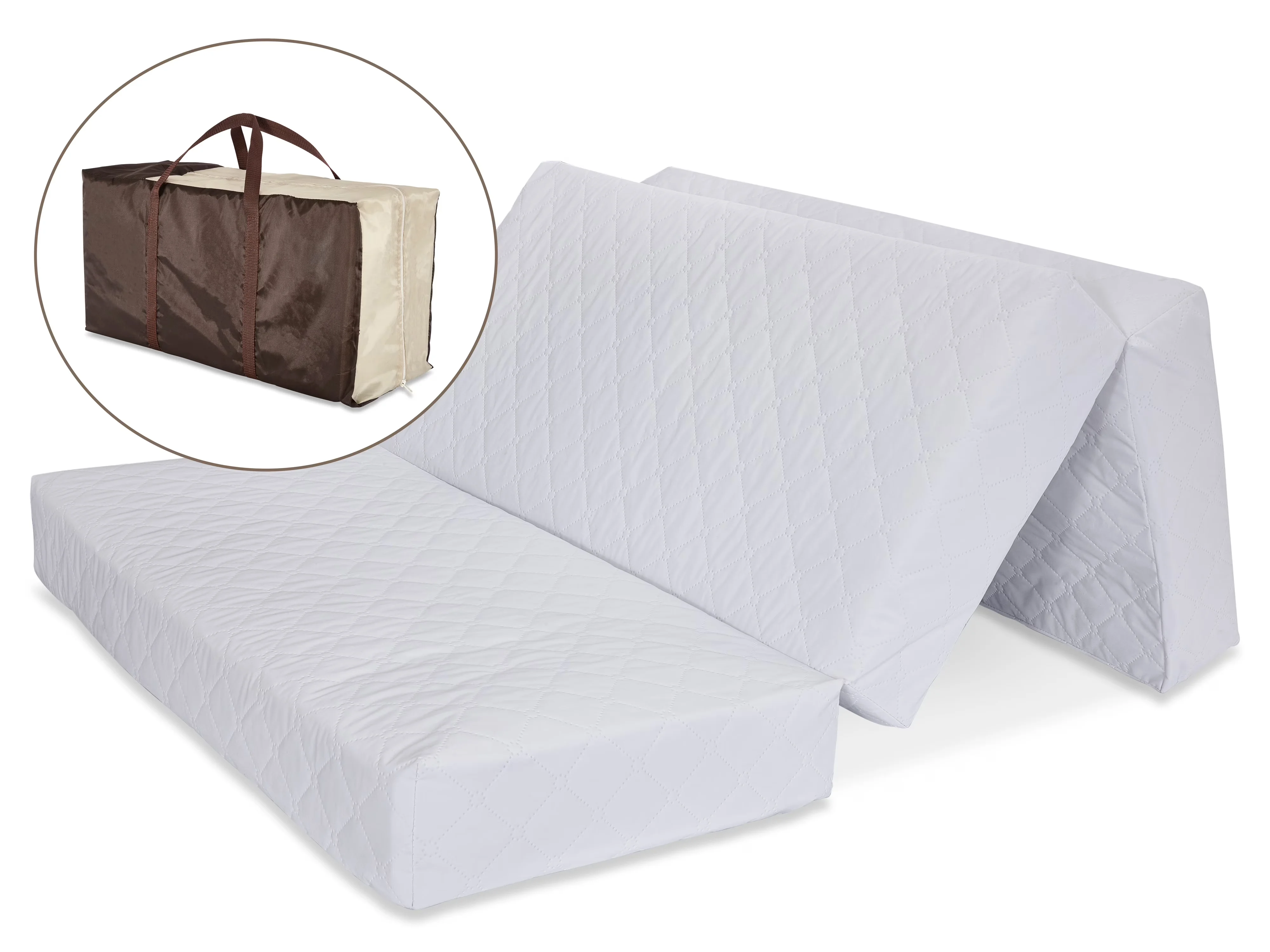 Sleek Mattresses Accessory with Waterproof, Travel Carry Case, Infant & Toddler - White Quilted Peva Model 3DF56B
