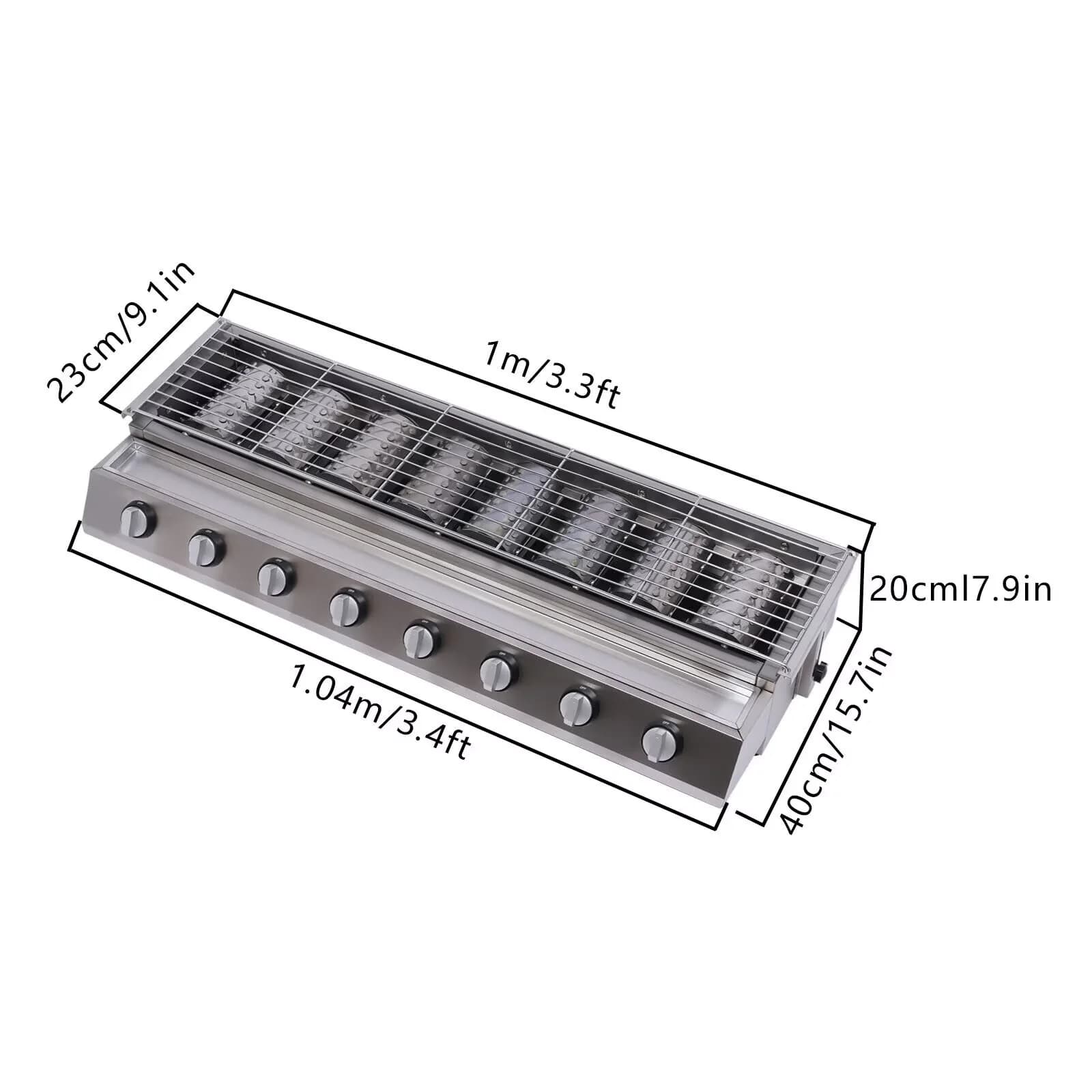 Gas Grill Durable with Portable - Silver 201 Stainless Steel Burner - Commercial Quality Model CF9FE9