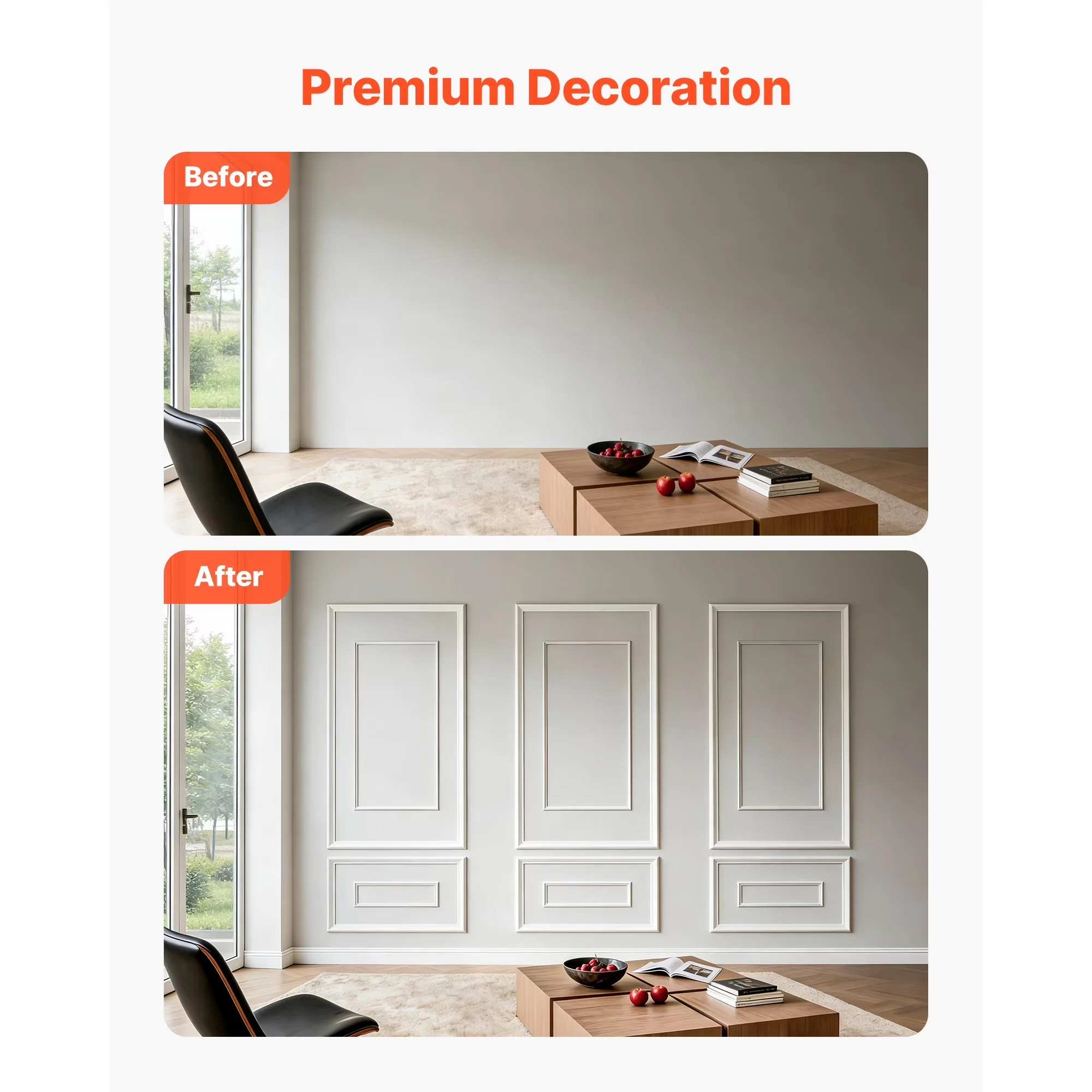 Wallpaper Wall Decals Wall Covering Classic with Durable, Molding 3 Pack, Lightweight Paintable Polystyrene - White 9.5 lbs Model 50B82E