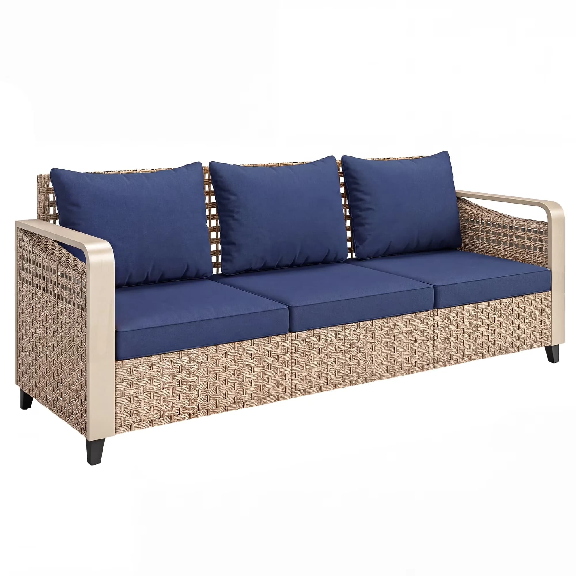Stylish Outdoor Sofas Sectional with Contemporary, Seat Height: (without Cushion) 13" - Pe, Metal Blue for Garden Model 20FE9F