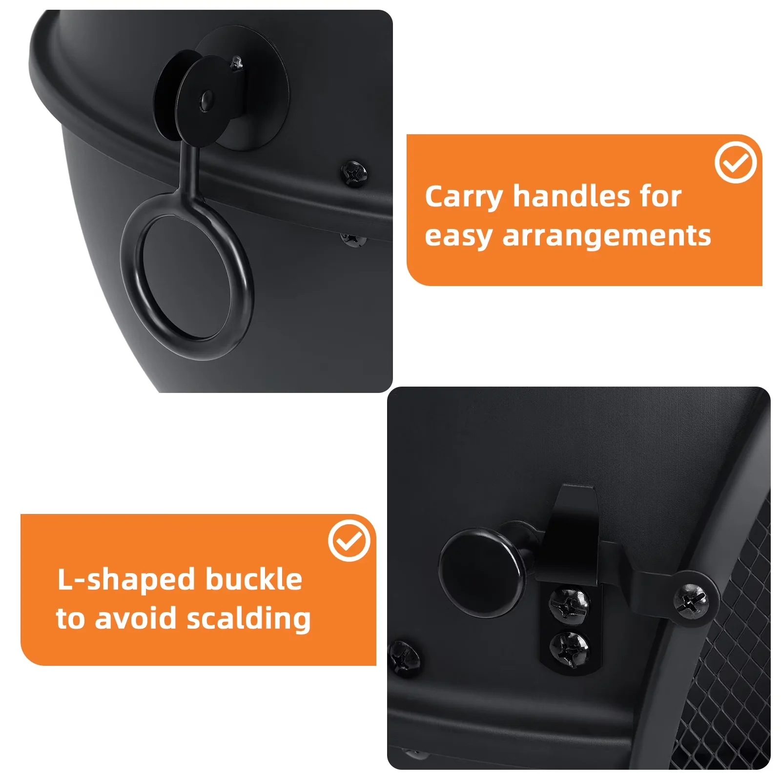 Outdoor Heating Quality with Cover Rain Lids - Black Iron for Garden, Camping Model 03EAFC