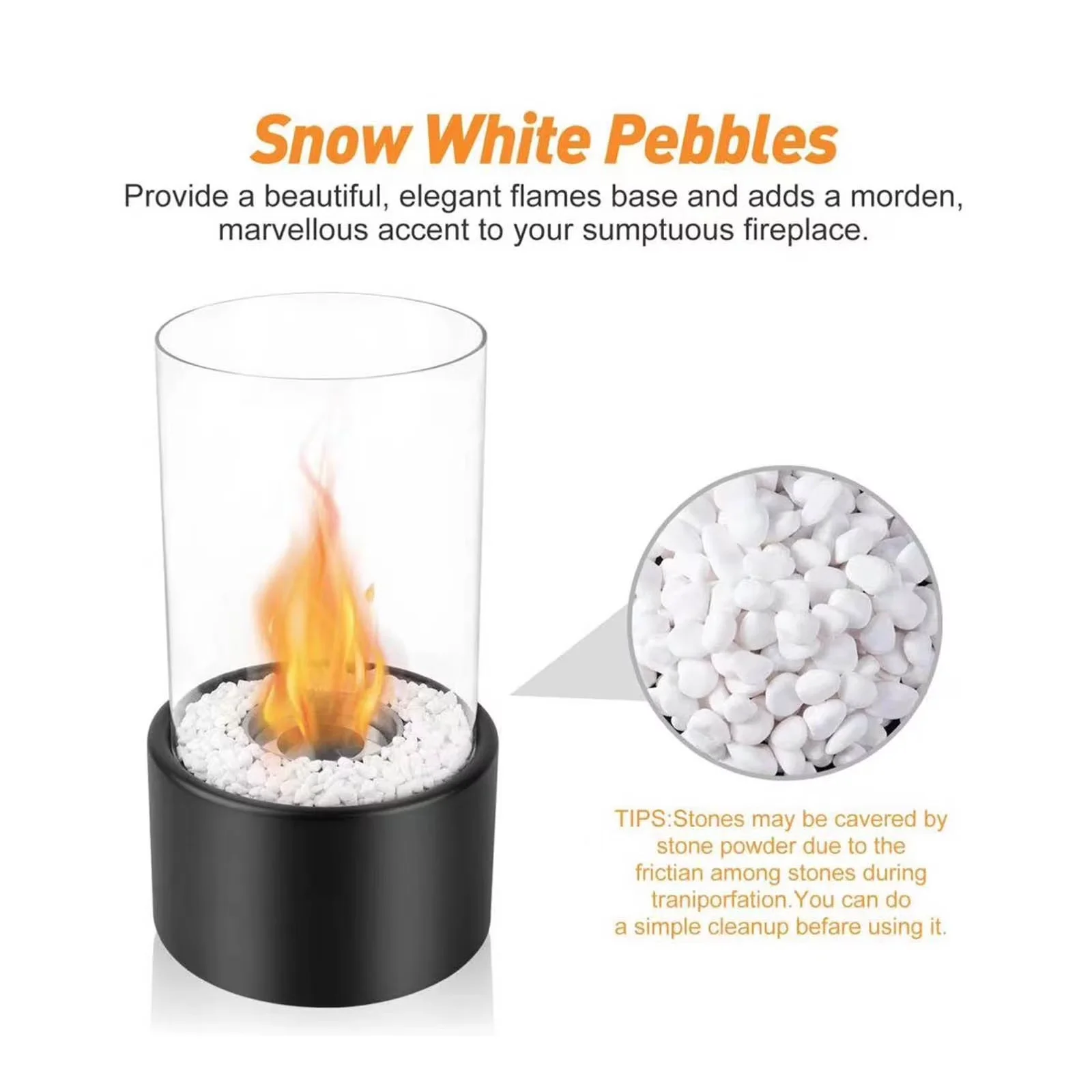 Efficient Outdoor Heating with Portable, Portable Tabletop Fireplace Round, Tabletop Fire Pit Indoor - Glass White for Patio Model 03DD21