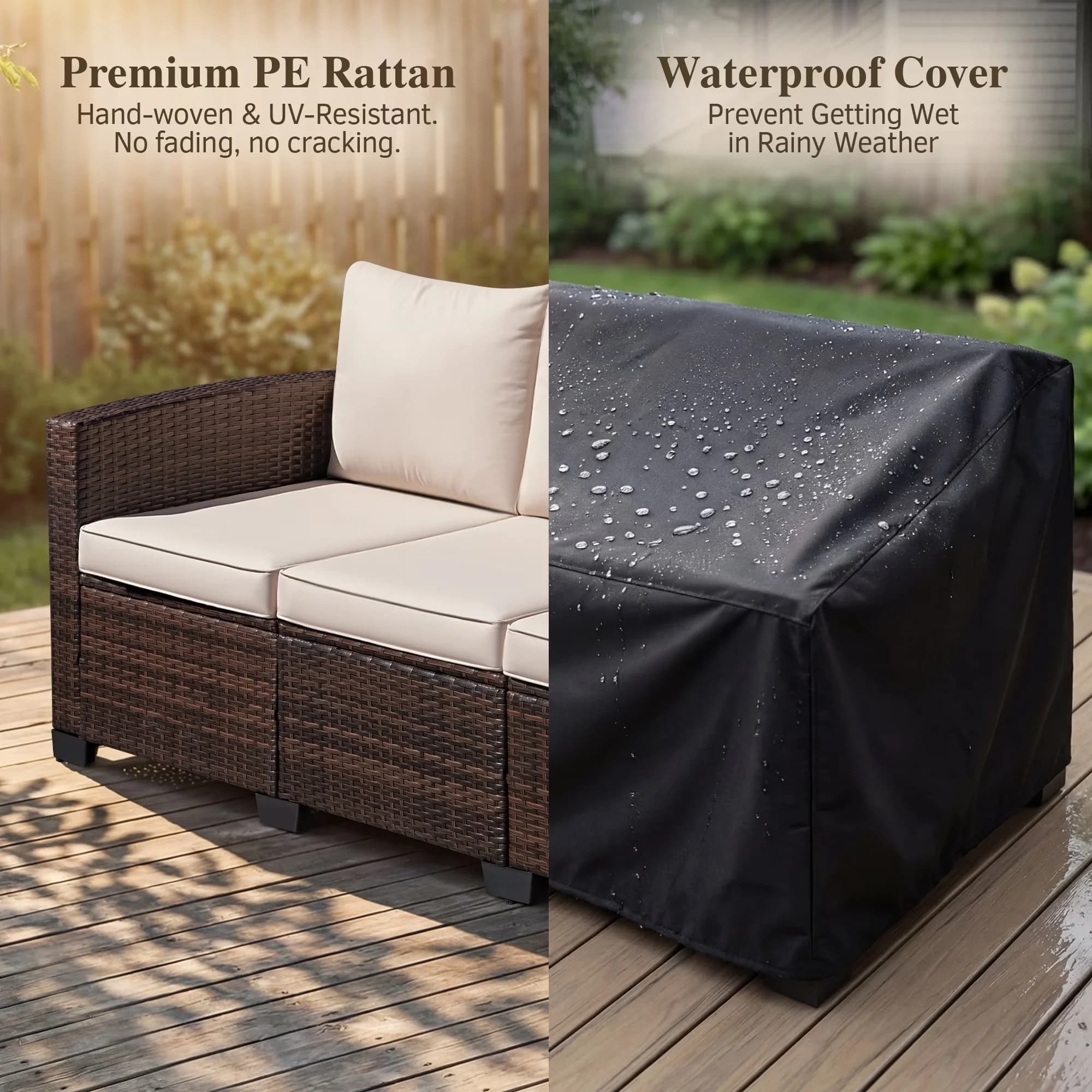 Classic Patio Chair with Modern, Weather-Resistant - Brown Premium Pe Rattan,Soft Water-Resistant Polyester Fabric Model A9CF94