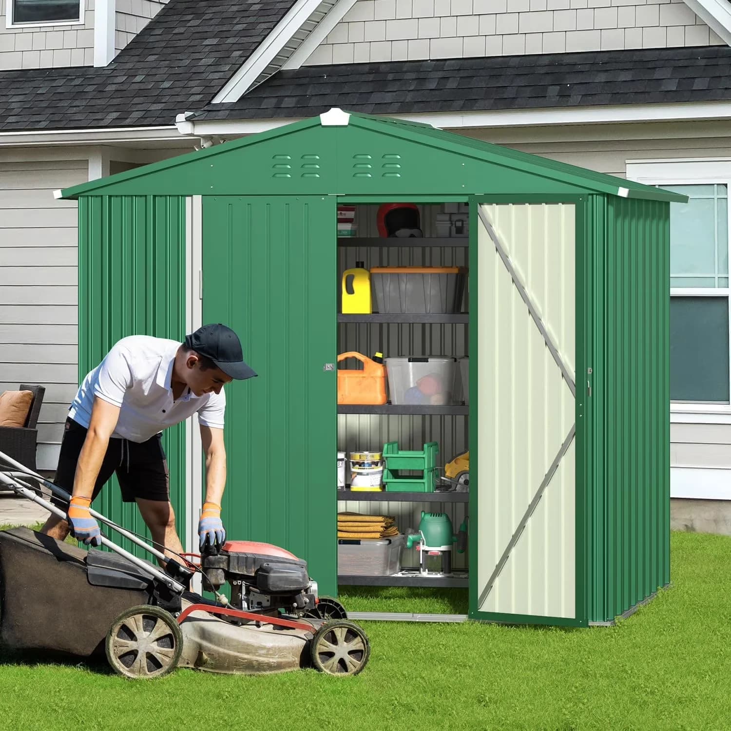 Shed Quality with Rot Resistant, Lockable Door, Waterproof - Metal Green Model EA3A82