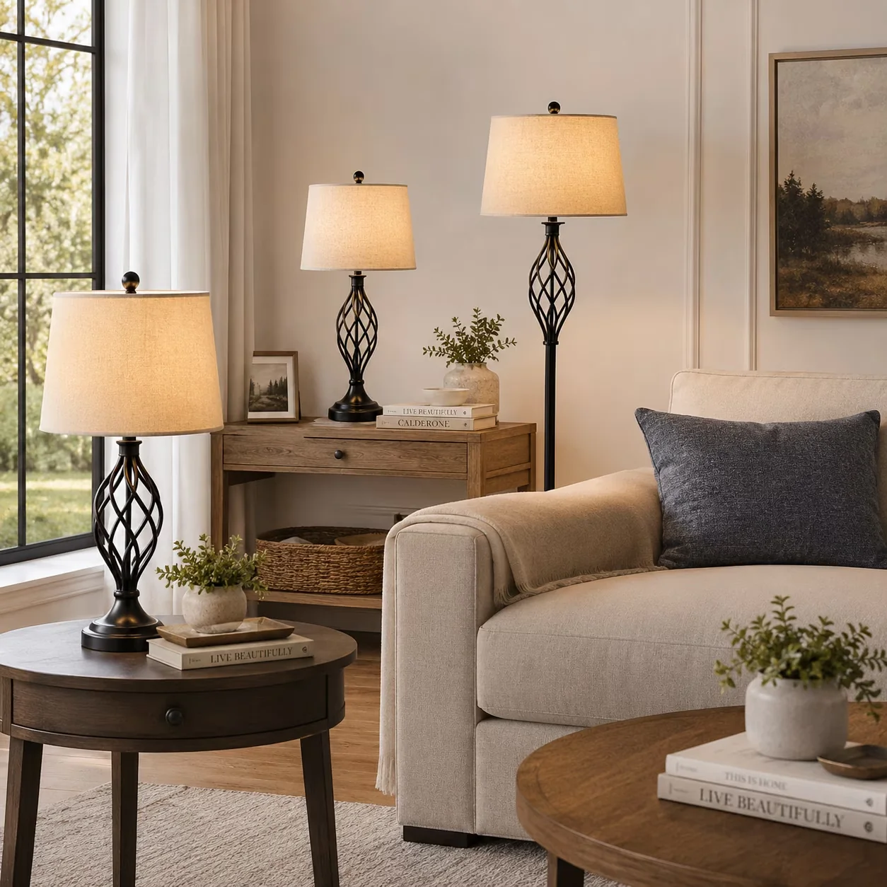 Quality Lamp Set with Incandescent, Modern, Dimmable - Metal Black Traditional Model 0DFB24