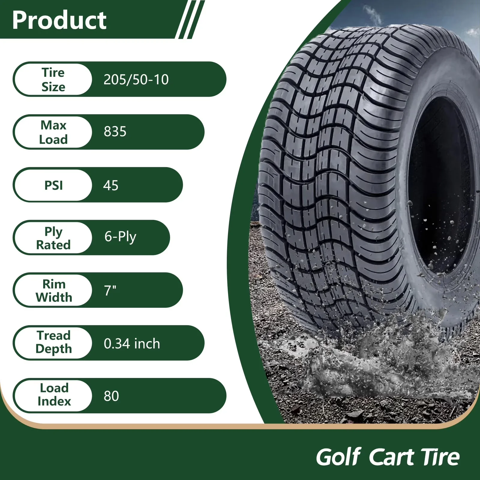 Sleek Golf Cart Tire with Inflatable, Low Maintenance - P823 for Daily Use Model ABAB79