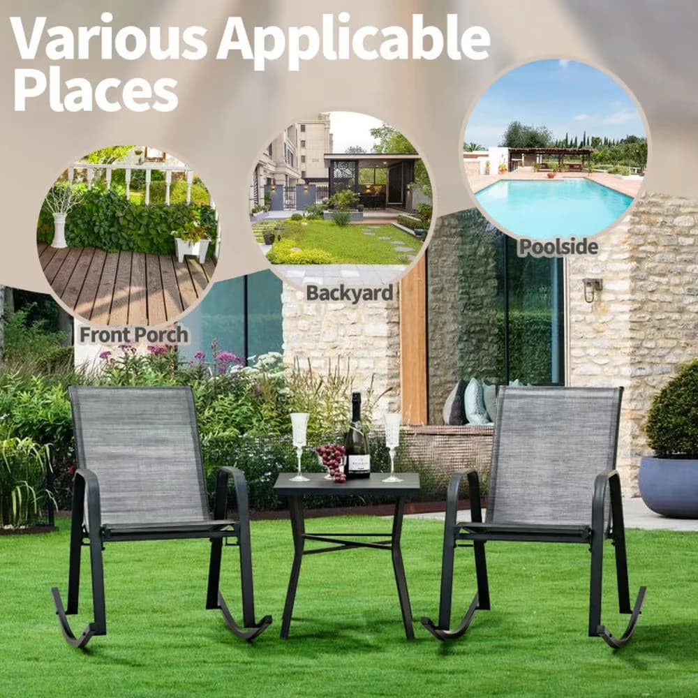 Durable Patio Chair with Ergonomic Backrests and Curved Armrests, Rocking, Set of 2 Heavy-Duty Metal Rocking - Fabric, Metal Gray for... Model 56ED75