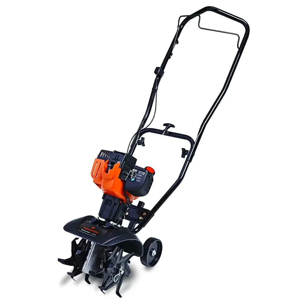 Trillers Cultivator Sleek with Up to 6-inch tilling depth, Homestead 25cc 2-Cycle Gas Garden, 4 forward-rotating 8-inch steel tines - Model AEECDB