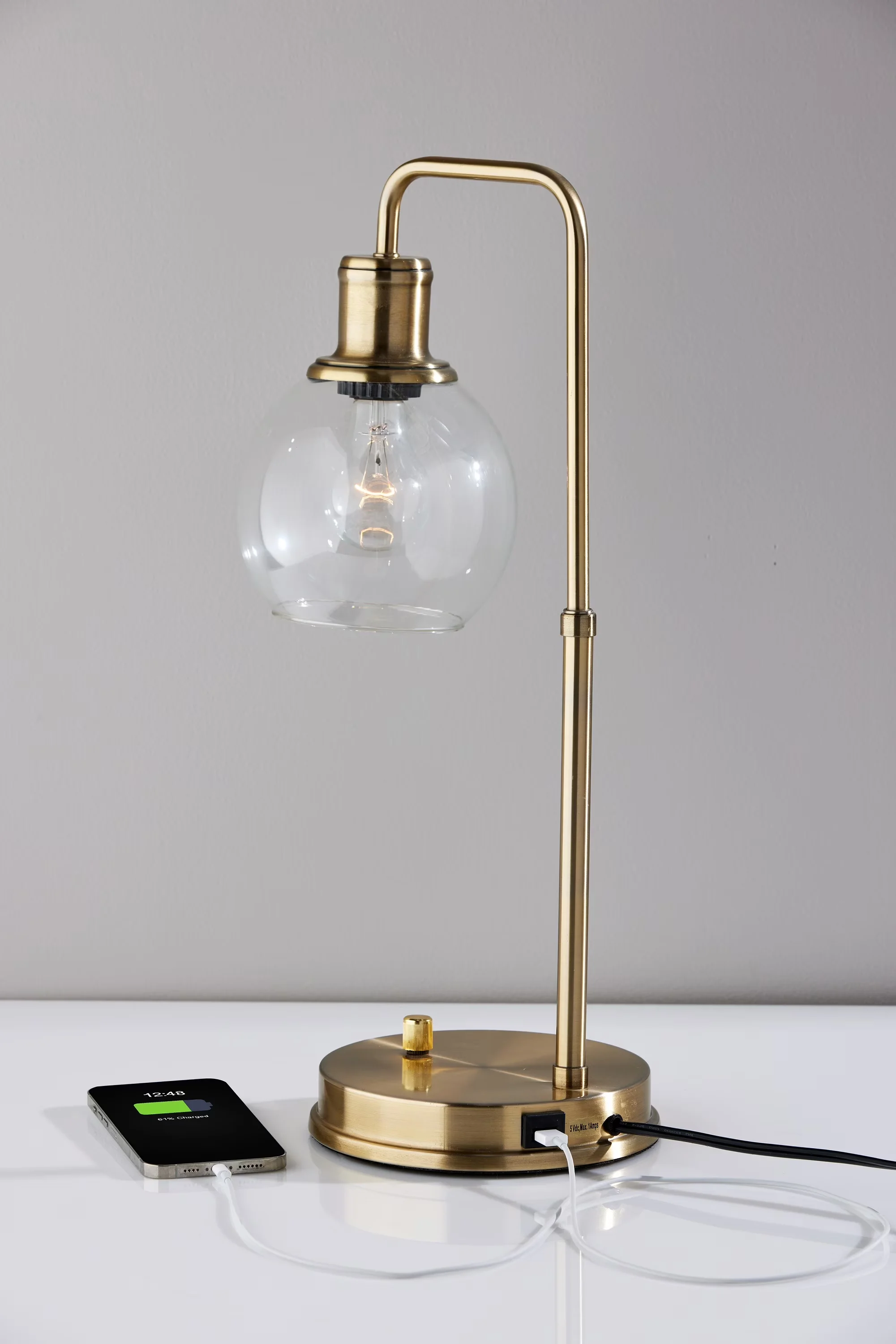 Modern Desk Lamp with Incandescent, Usb Port, Glam - Metal Gold, Clear, Multicolor Model D7C71F