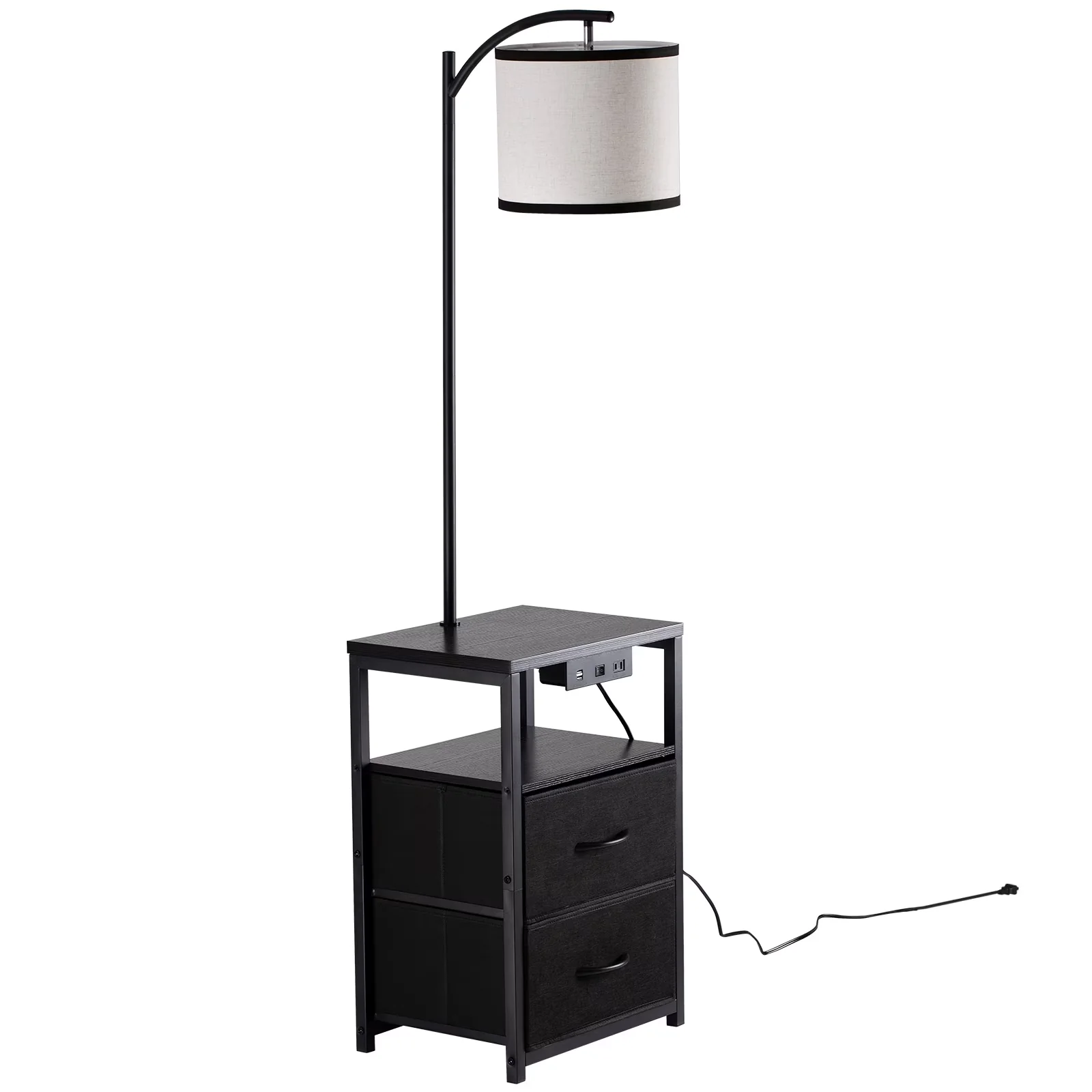 Floor Lamp Reliable with LED, Modern, Table & 2 Drawers - Black Iron - Ergonomic Design Model F9ADED