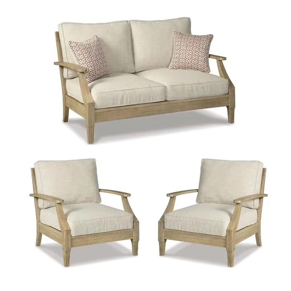 Compact Outdoor Sofas Sectional with No harmful chemicals, Assembly required, Material: Wood - Beige Wood Model E55A45