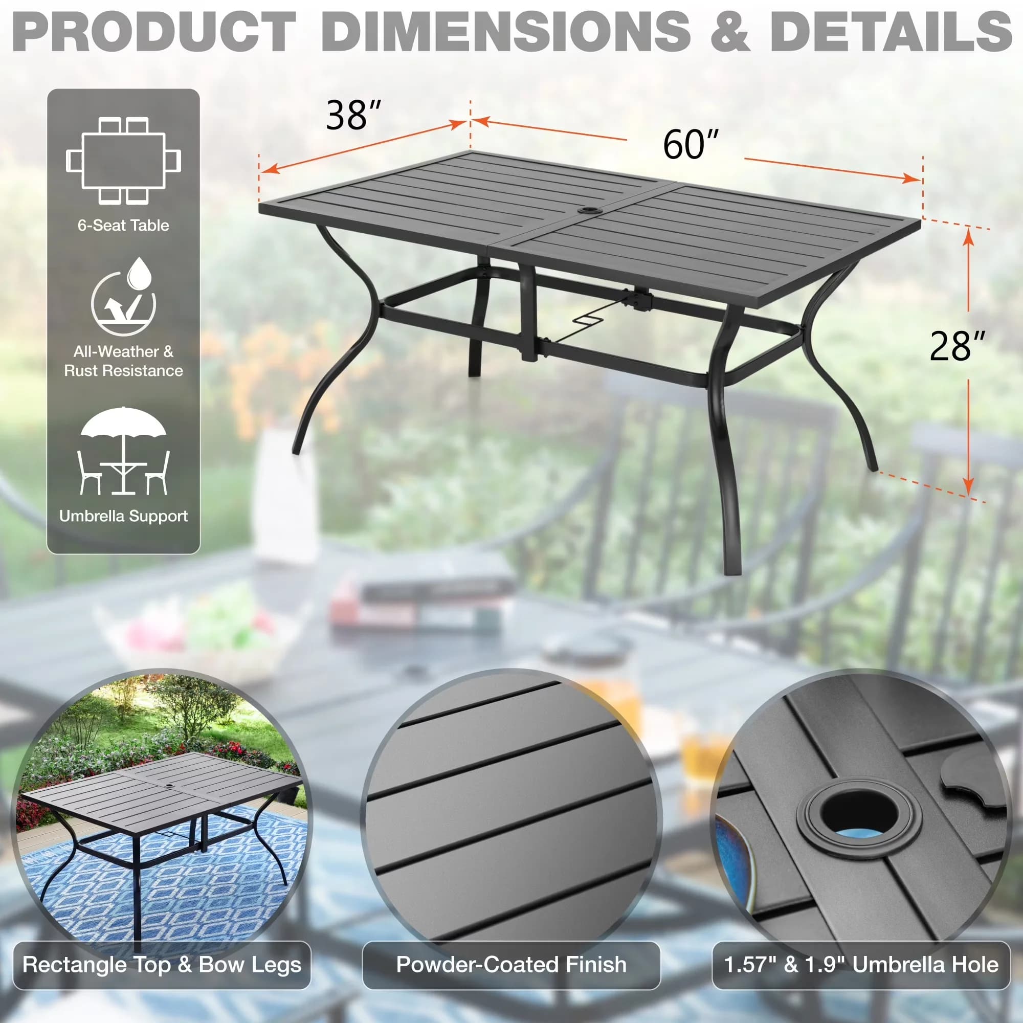 Stylish Patio Dining Set with Weatherproof, 8-Piece Outdoor - Metal Blue Model 205B99