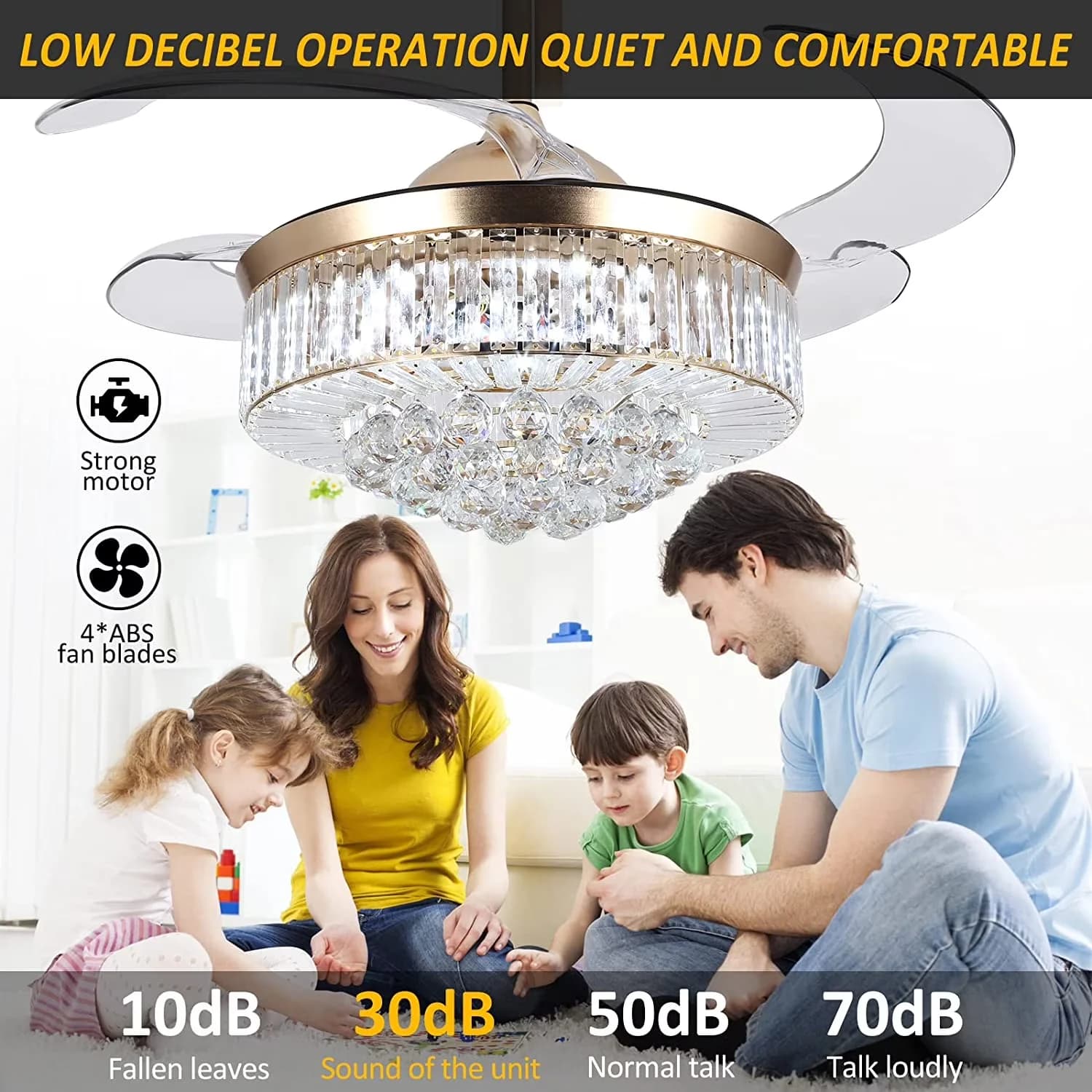 Versatile Ceiling Fan with LED, Dimmable, Modern - Crystal Gold 42 Inch Model 967108