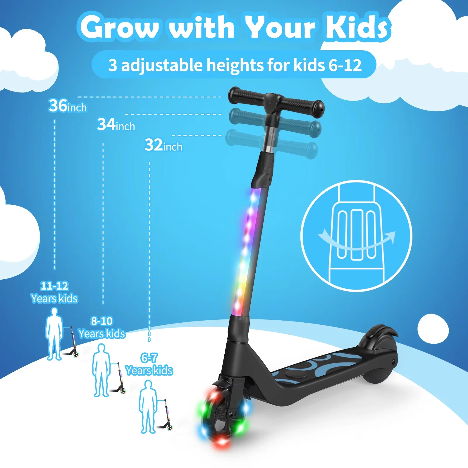 Innovative Scooter with Battery, LED, 80W - Aluminum + Polyurethane Black Model D24113
