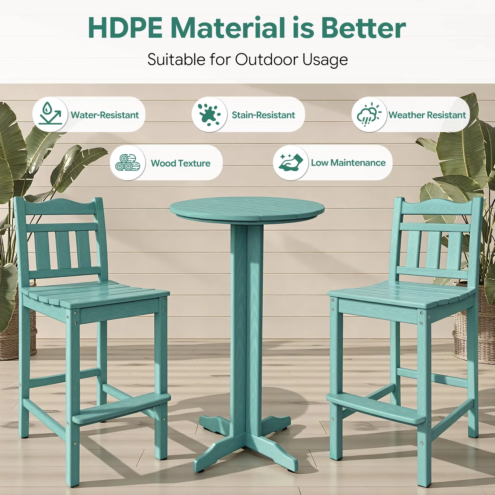Durable Patio Dining Set with Waterproof, All Weather Bistro, 3 Pcs Outdoor Bar - Blue Model 67D9C5