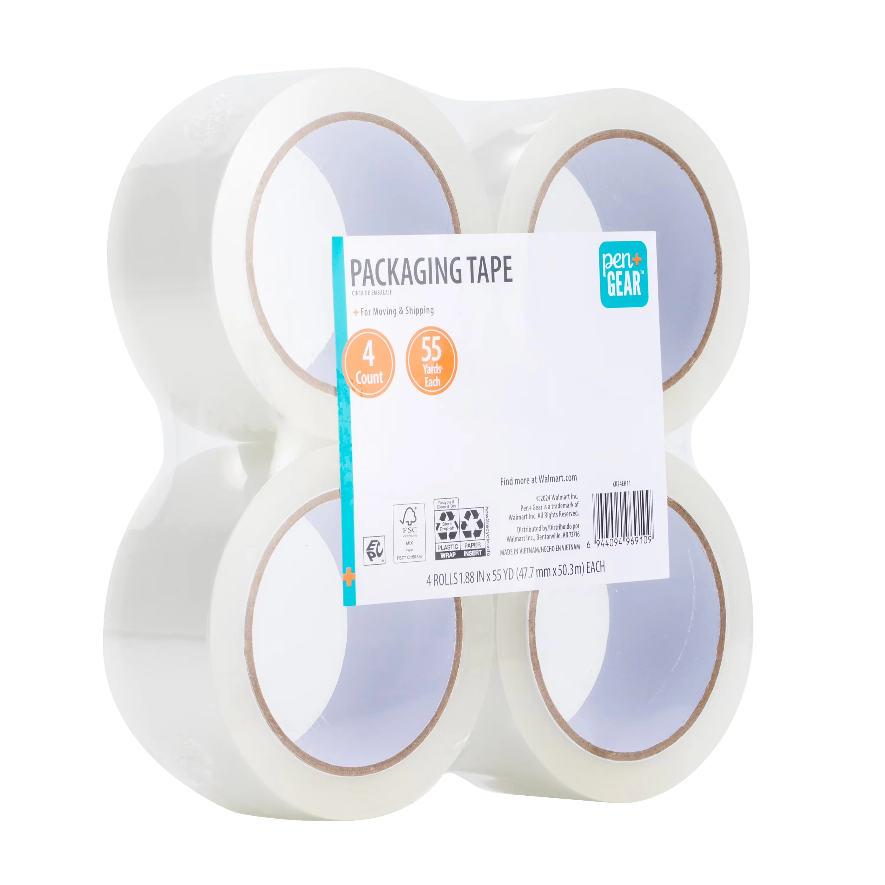 Moving Stylish with 1.88 in x 55 Yds, 4 Rolls, Clear - Clear Bopp 3 pack Model D3C83A