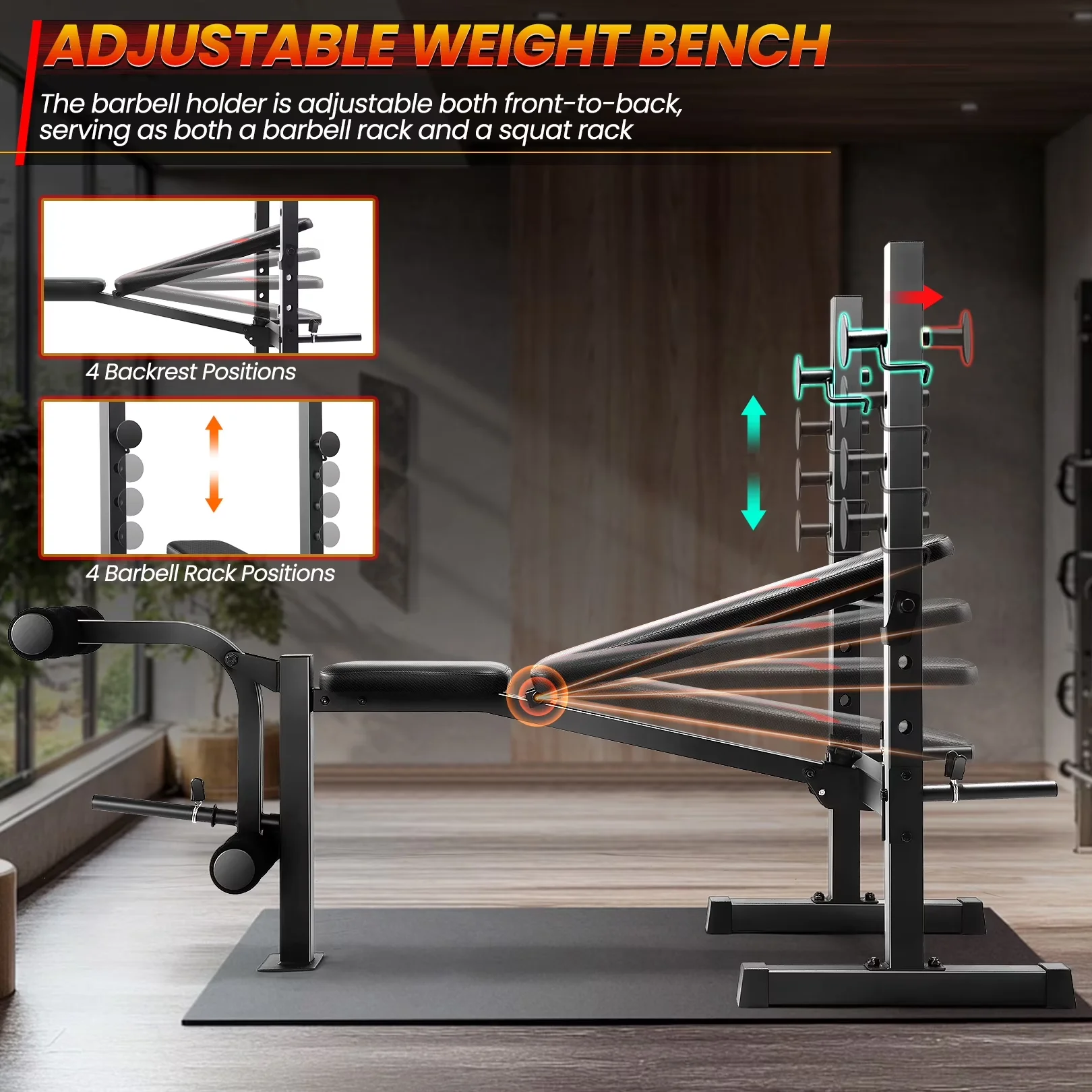 Home Gym Versatile with Adjustable, Foldable, 600LBS maximum load capacity - Black Steel for Home Model B5105A