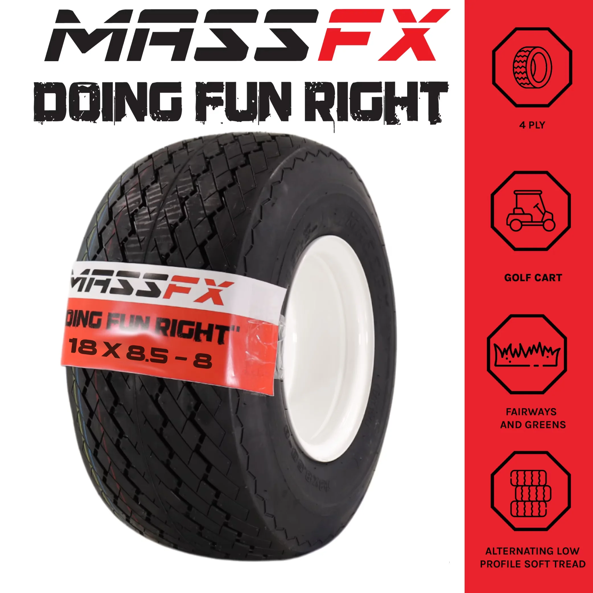 Reliable Golf Cart Tire with Durable Construction, Wheel and Combo 18x8.5-8, White 4/4 Rim 4 PACK - Model A19083