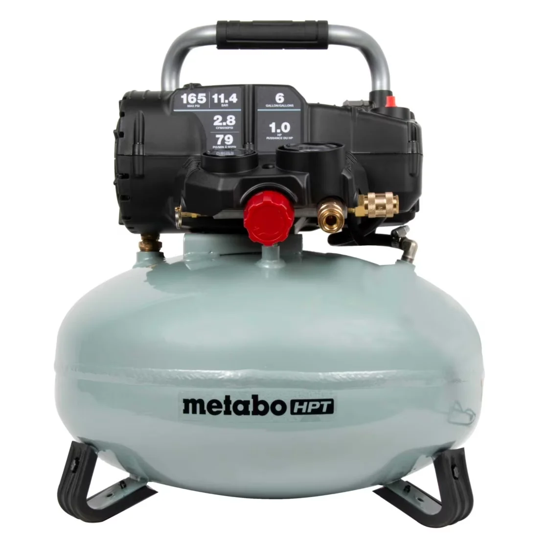 Sleek Air Tools Compressor with Portable, Pancake 6 Gallon, Oil-Free - Stainless Steel Multicolor Model FE9241