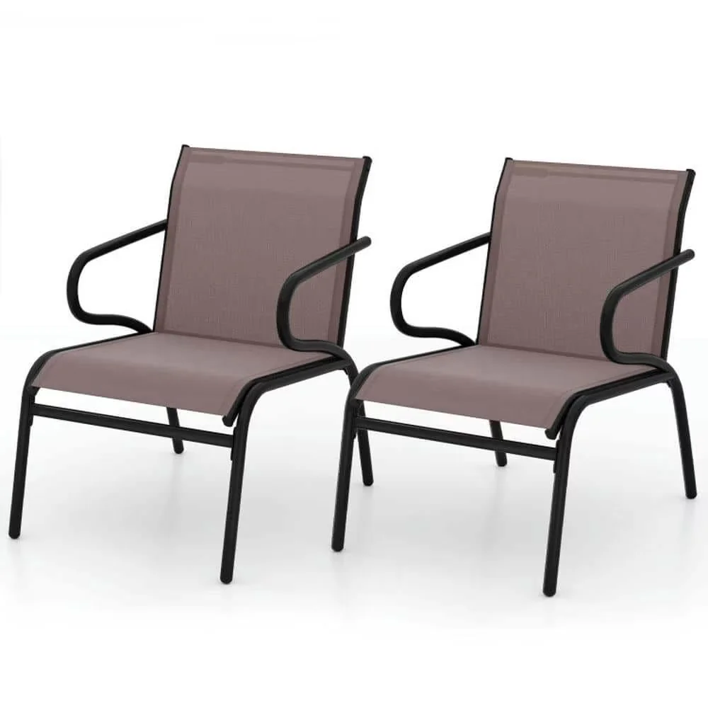 Professional Patio Chair with Modern, Breathable Fabric, Modern Chairs Set of 2 - Brown Metal, Fabric Model A51E3B