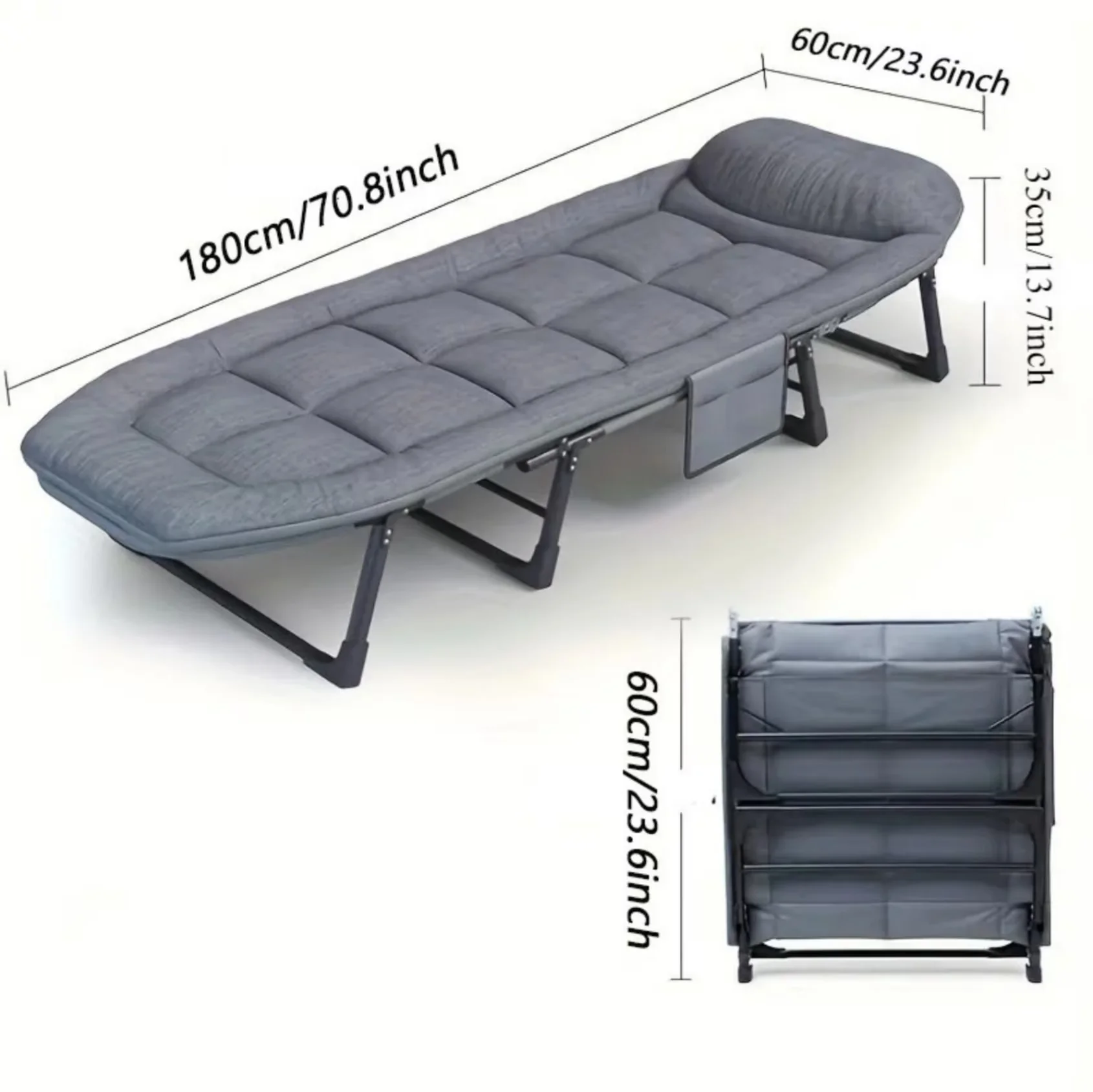 Versatile Patio Chair with Folding Bed - Metal Gray for Home and Office Model A200AE