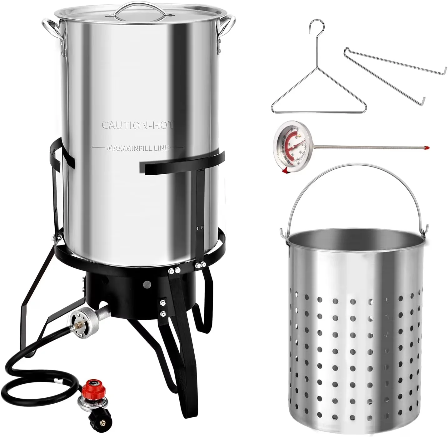 Outdoor Fryer Essential with 54000 BTU, 5.Simple construction and easy assembly. - Stainless Steel, Iron Silver, Black, Multicolor Model 0D847F