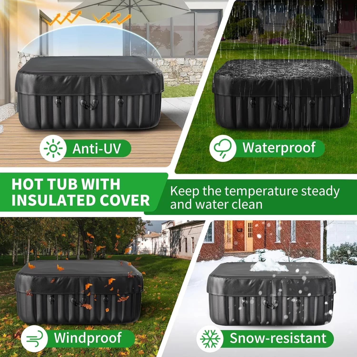 Hot Tub Sleek with Energy Efficient, Inflatable, Outdoor Inflatable - Black Model 89DFD0