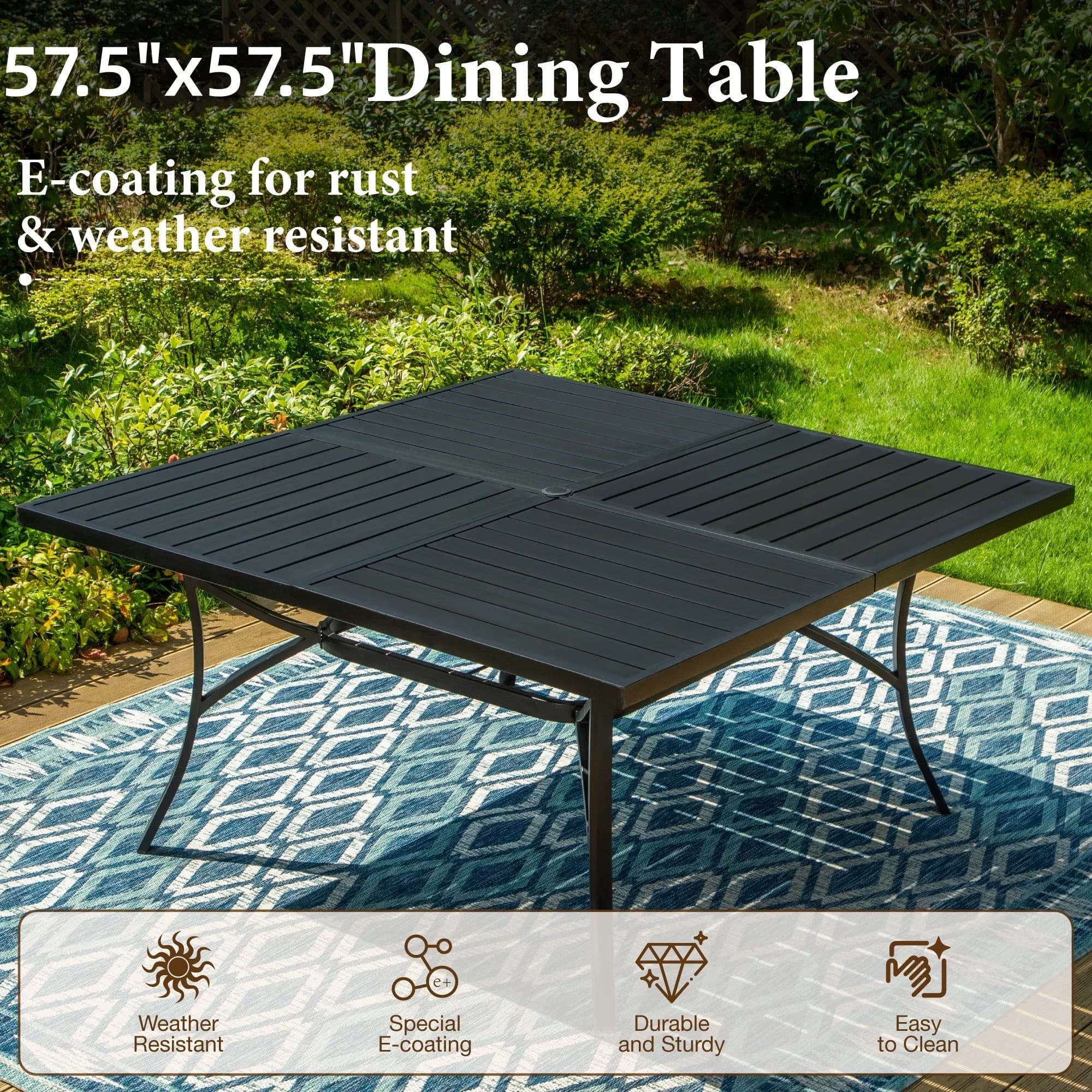 Durable Patio Dining Set with Large Square Table & Wicker Chairs, 9-Piece Outdoor - Pe Rattan, Steel, Foam Model 4E6CAE