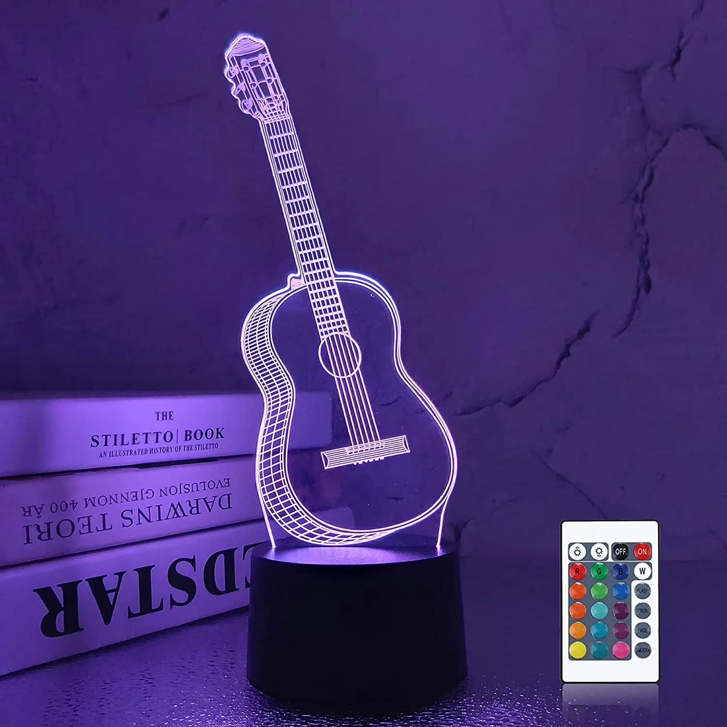 Sleek Led Lighting with LED, Dimmable, 3D Guitar Night Light Illusion Lamp - Multicolor Model 636539