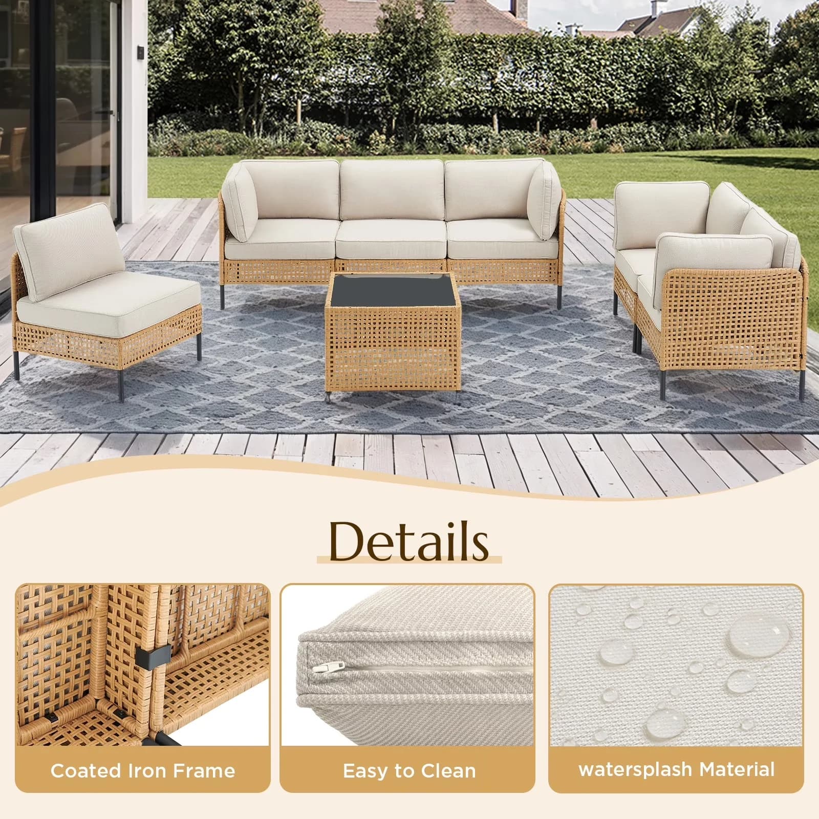 Essential Patio Conversation Set with Weatherproof, All Weather Wicker Outdoor Sets, Coffee Table and Beige Cushions - Pe Rattan,... Model 2C9B62