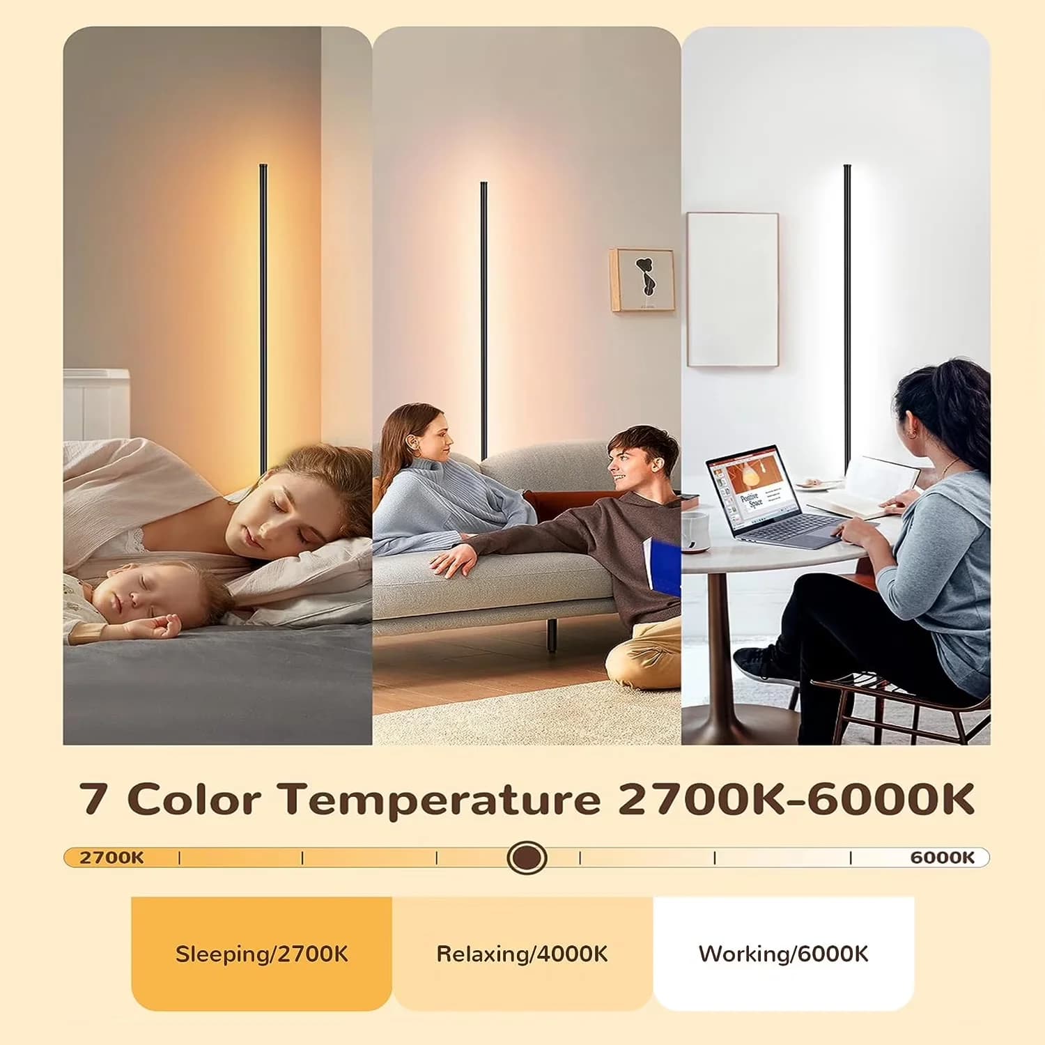 Floor Lamp Durable with LED, Modern, Dimmable - Black Metal - Quality Construction Model D72F80