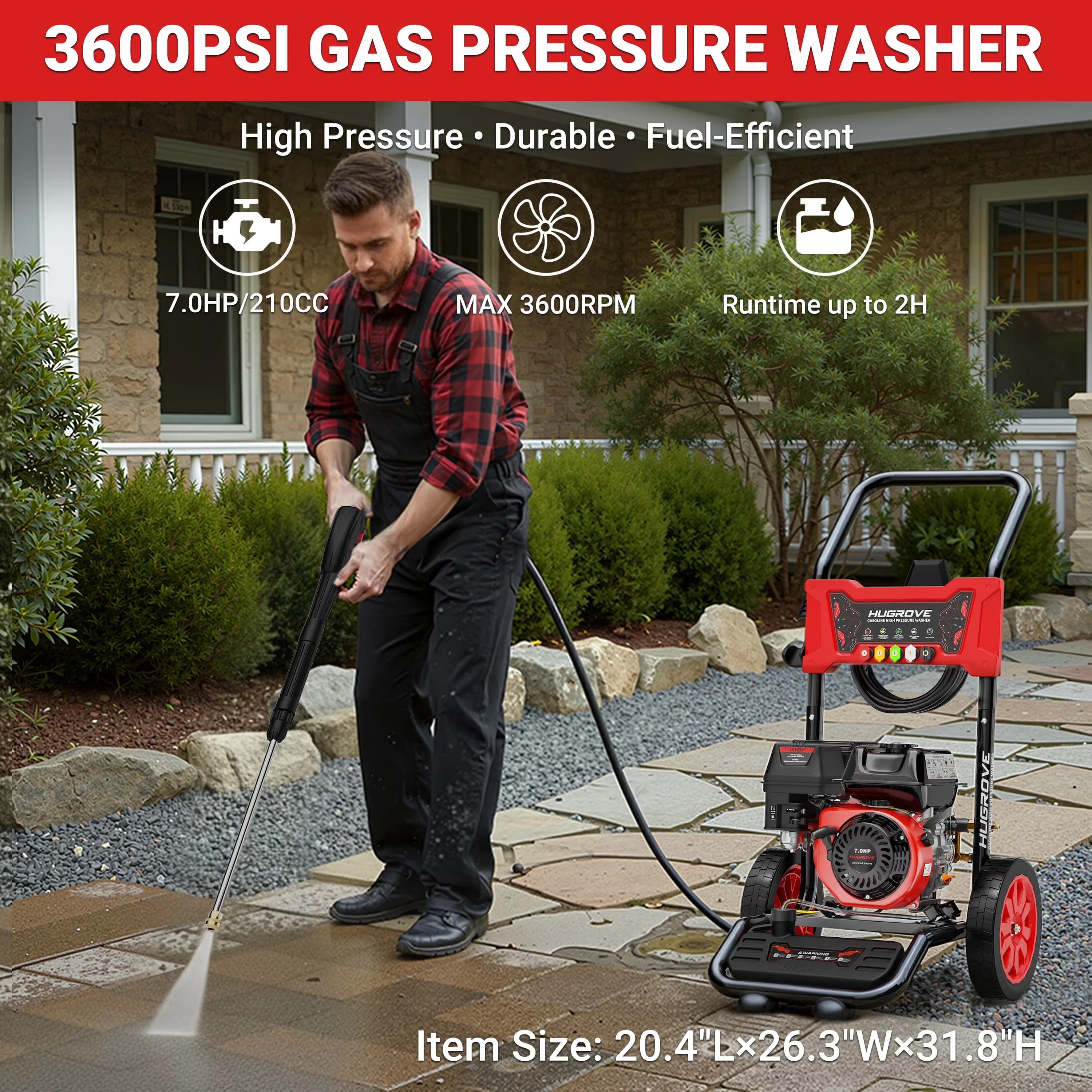 Pressure Washer Efficient with Quick Connect Tips, 7HP Aluminum Pump, Flow Rate: 10LPM / 2.6GPM - Model 995A6D