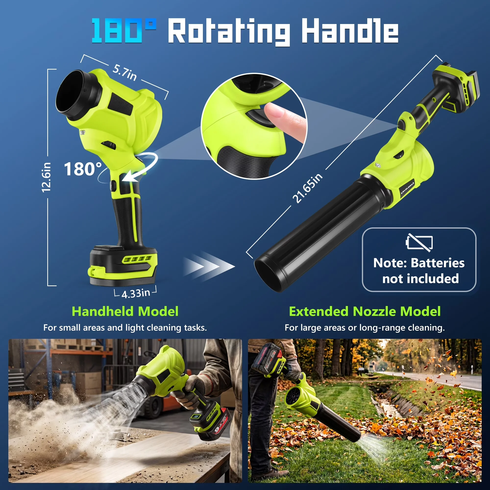 Leaf Blower Versatile with Battery, 18V, Cordless - Modern Design Model A9187B