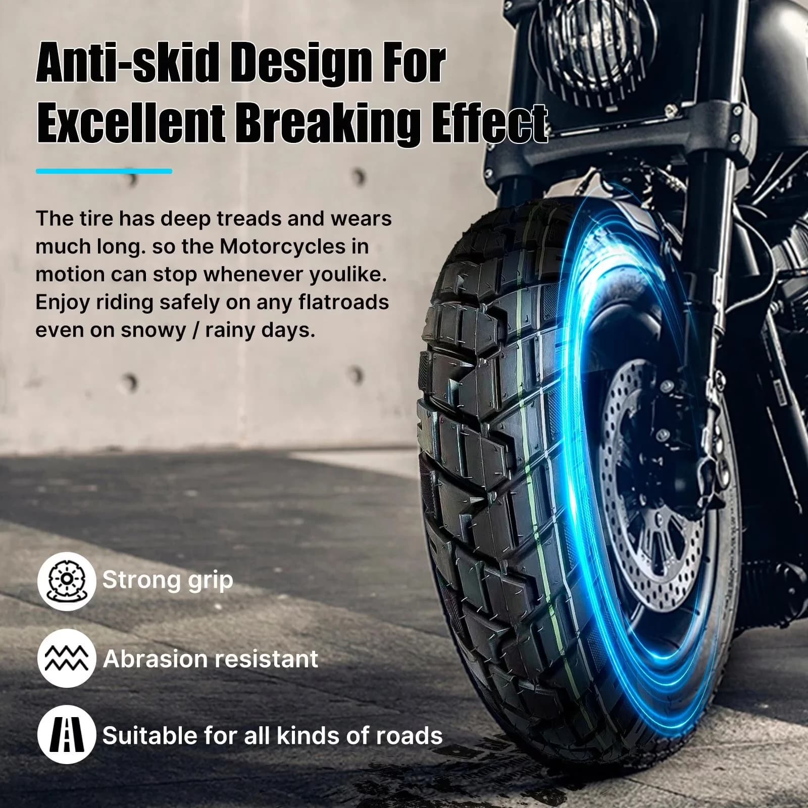 Compact Motorcycle Tire with Durable Construction, 1pc 130/90-16 Rear, 5. Rims are not included. - Black Model 12924D