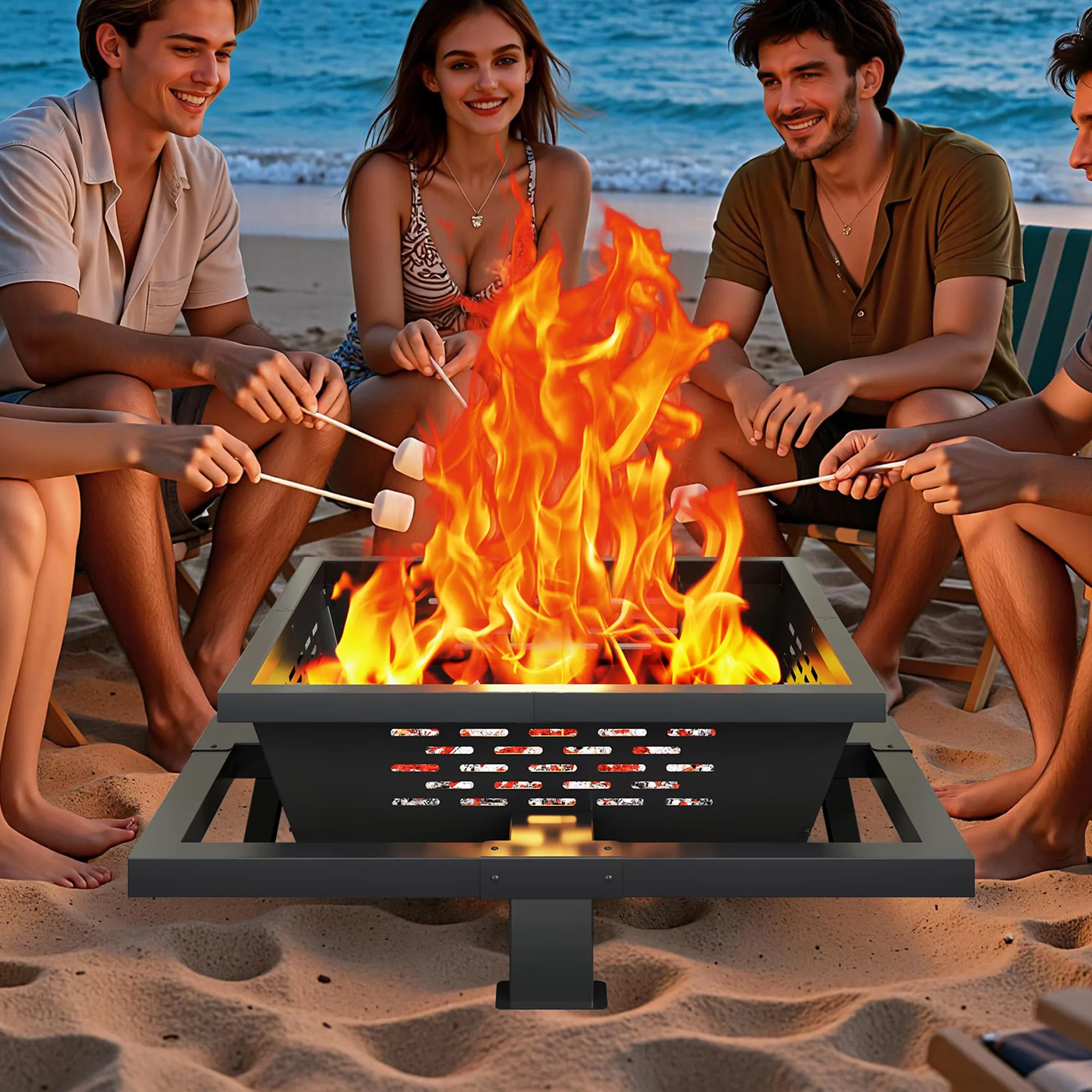 Premium Outdoor Heating with Rust Resistant, 36" Fire Pit - Black Metal for Outdoor, Camping Model F9CF7F