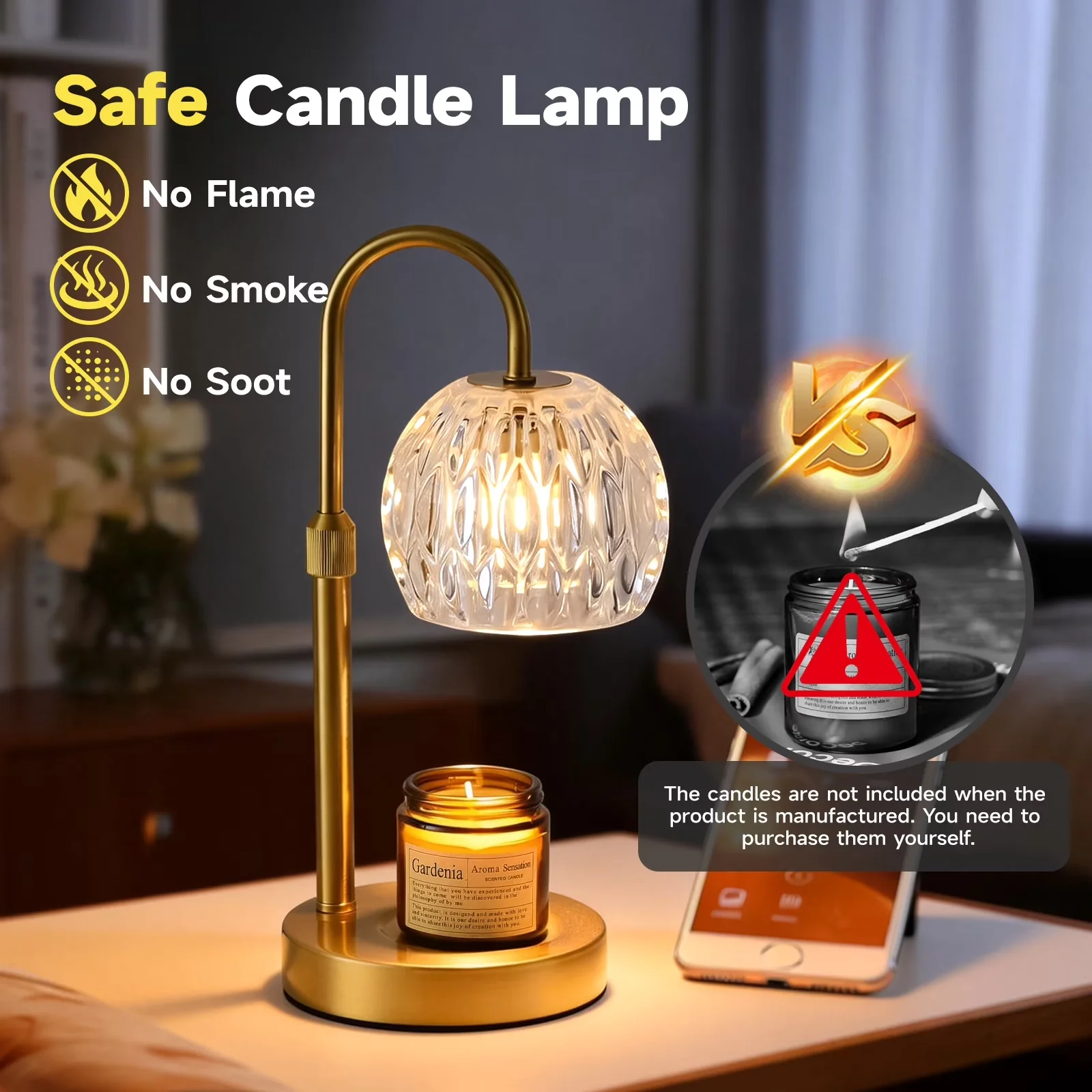Table Lamp Essential with Modern, Dimmable, Candle Warmer - Metal Gold Model 187248
