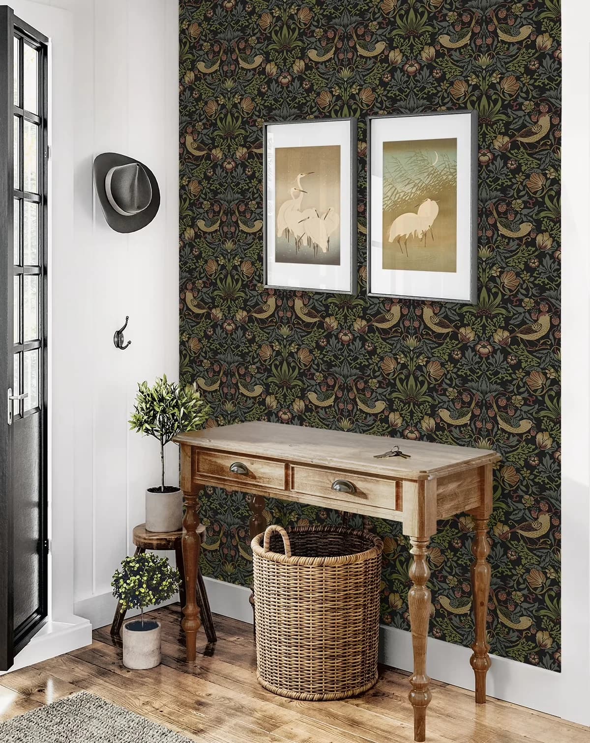 Innovative Wallpaper with Removable, Black Strawberry Garden Peel and Stick - Vinyl Black Model 603231