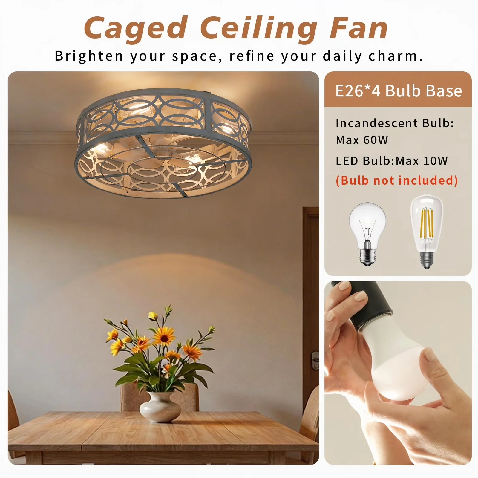 Essential Ceiling Fan with Farmhouse, Modern, Remote Controlled for Bedroom, Kitchen - Model B66D43