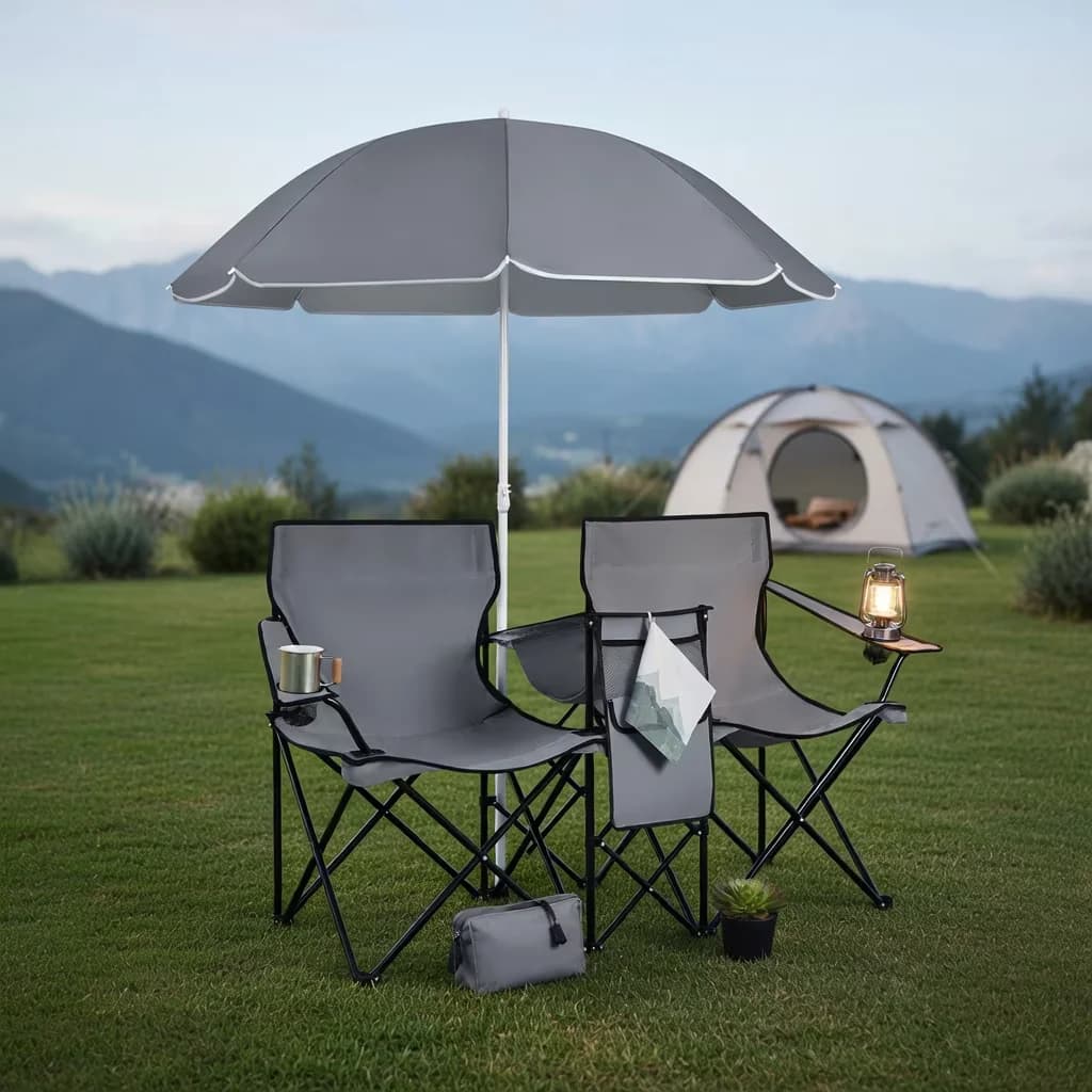 Beach Chair Premium with Gray, Color:Black/Blue/Gray, Umbrella - Gray Portable Model E25E2D