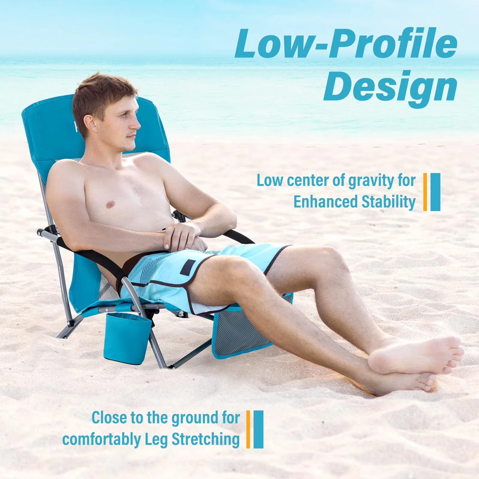 Quality Beach Chair with Folding, Low Chairs - Blue - Professional Series Model 30EB3F