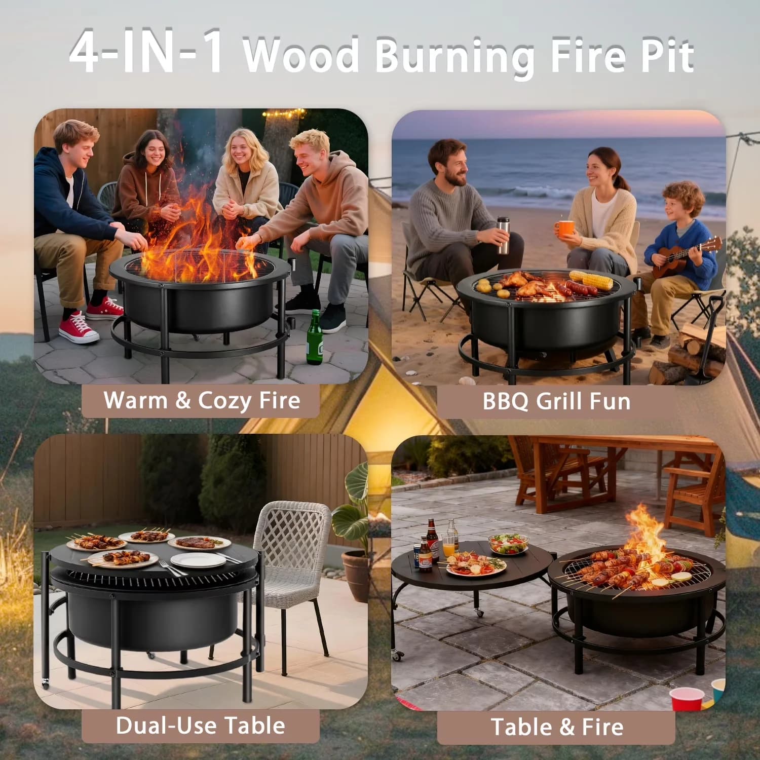 Essential Outdoor Heating with Portable, 52" Fire Pits - Cold Finished Steel Black Model 6A4CAC