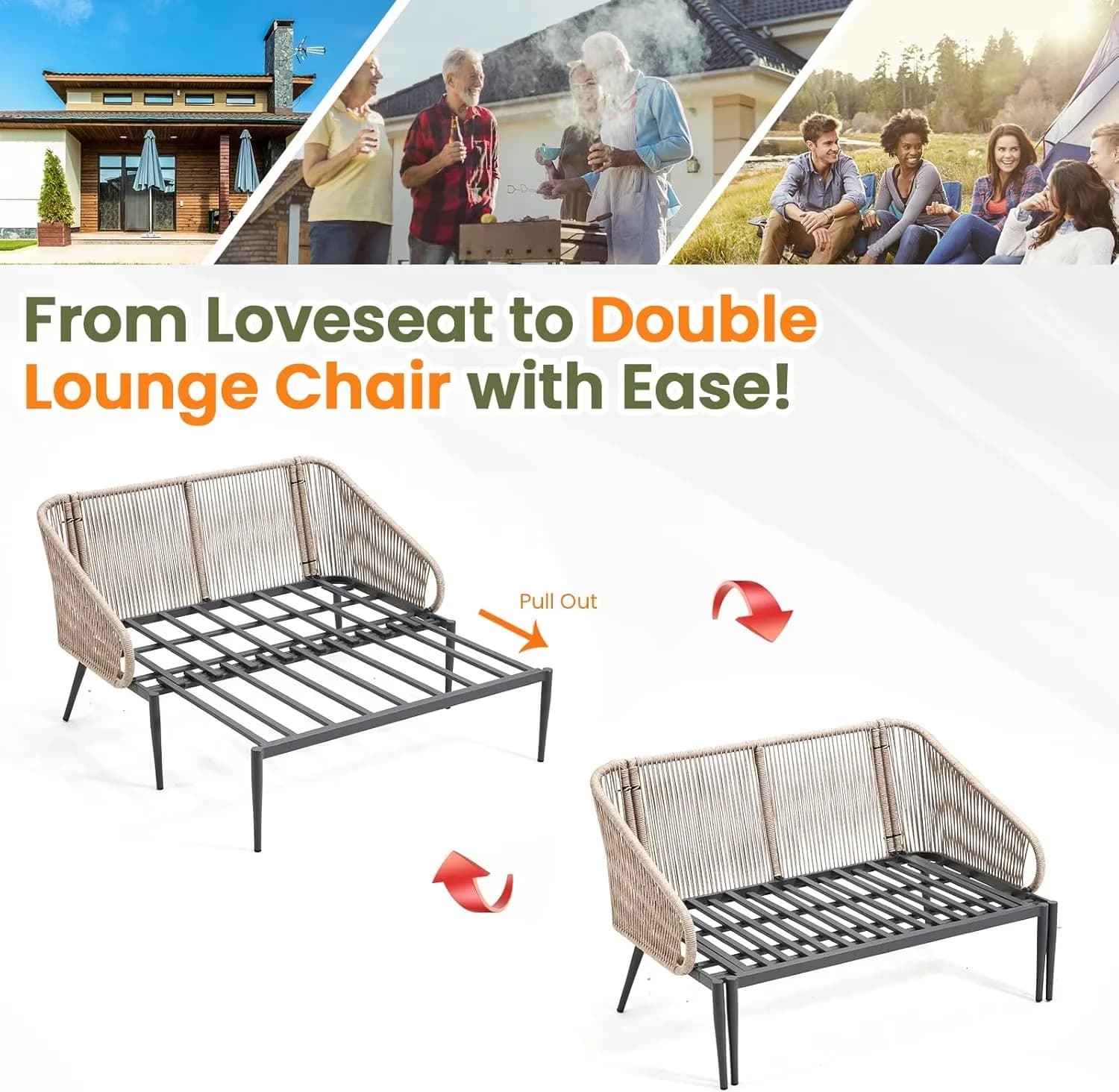 Sleek Patio Chair with Stain Resistant, Removable Headrest, Rust Resistant - Grey Model C6269D