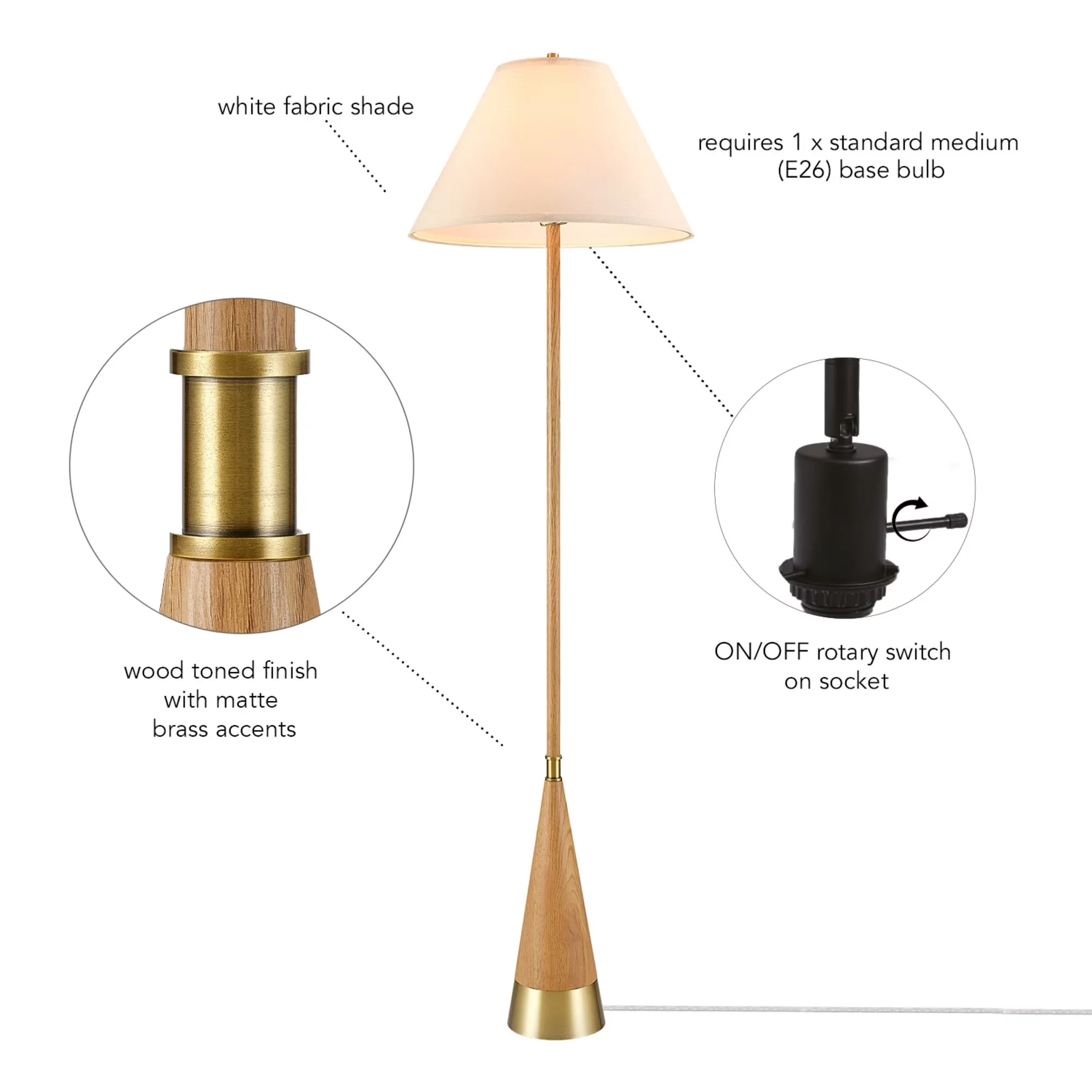 Efficient Floor Lamp with LED, Mid-Century, 63" Tall Led Torchiere - Brown Metal Model 8322B8