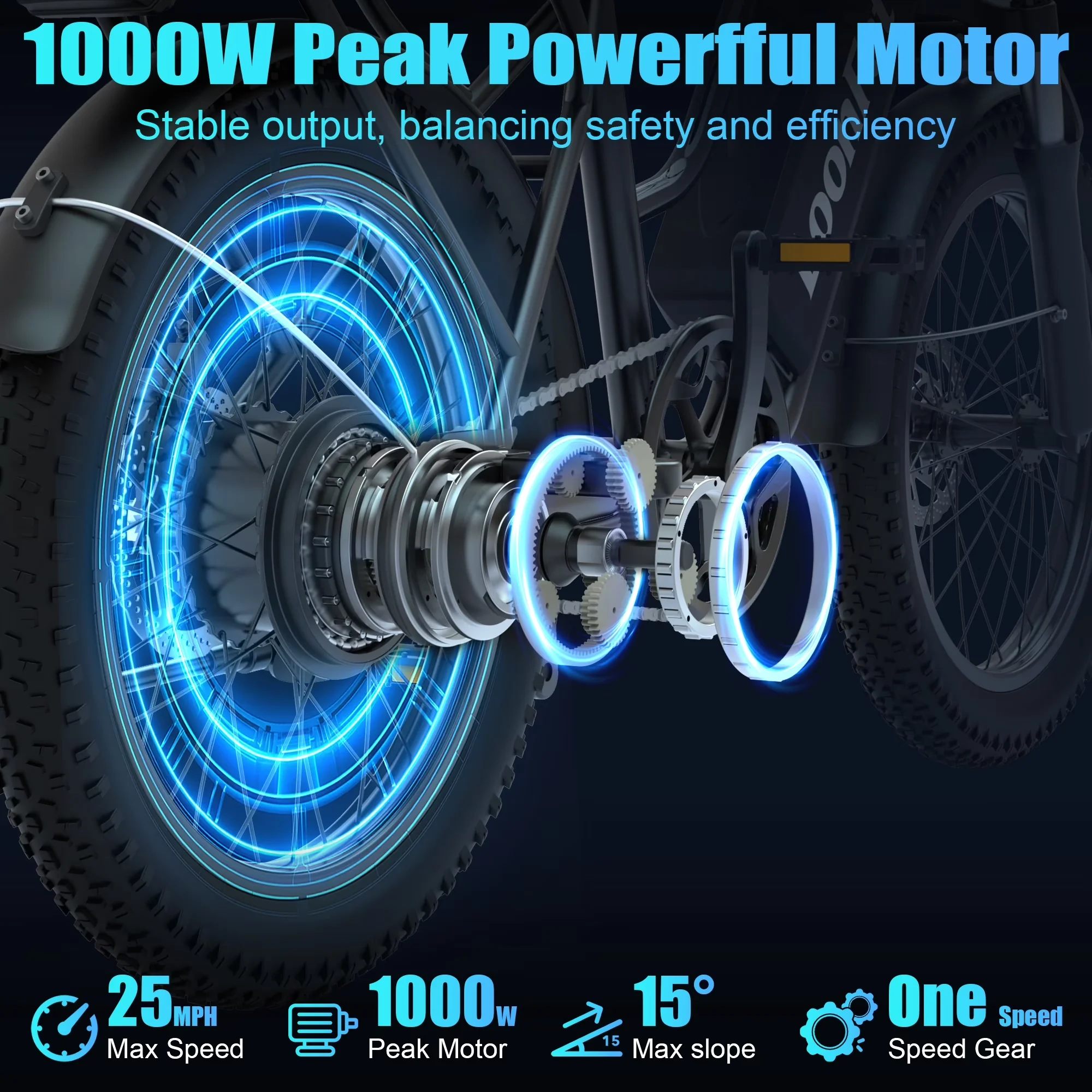 Compact Electric Bike with Battery, 1000W - Black 25MPH for General Purpose Model 1AB8CA
