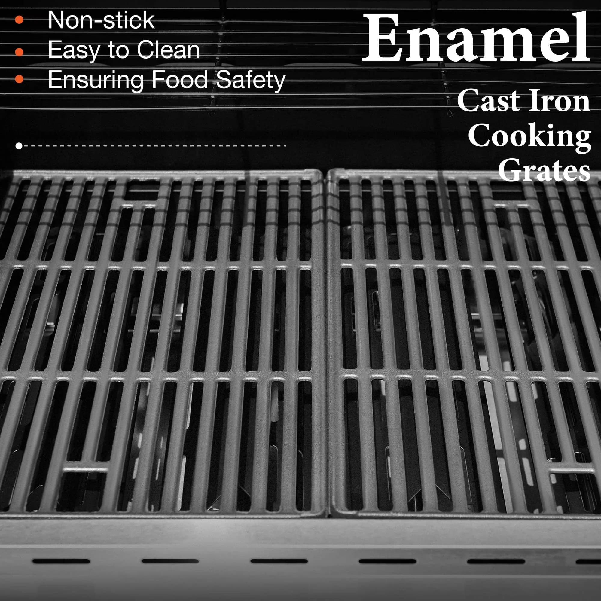 Essential Gas Grill with Heat Thermometer, Enclosed Cabinet, Grease Pan - Stainless Steel, Porcelain-Enameled Cast Iron Model 36C59F