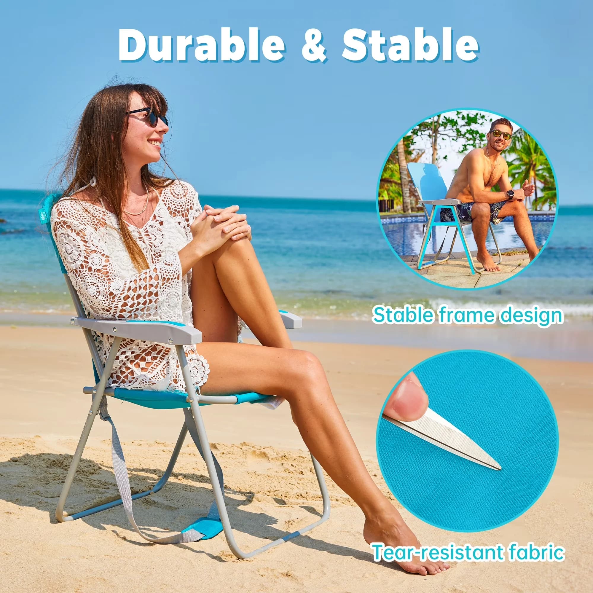 Beach Chair Durable with Folding, High Back Chairs - Blue for Home and Office Model 087BC8